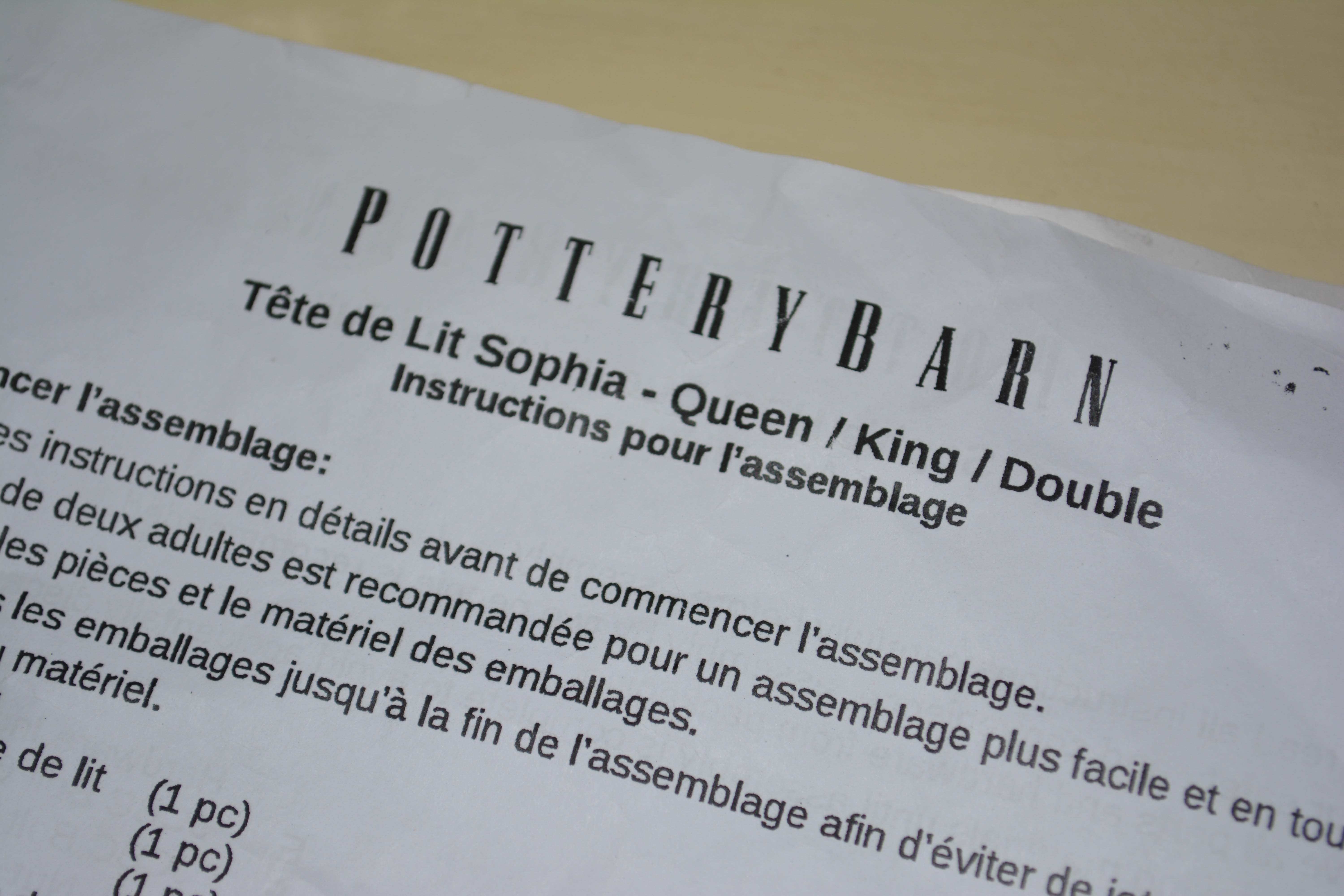 Pottery Barn "Tête de Lit Sophia" King Sized Headboard