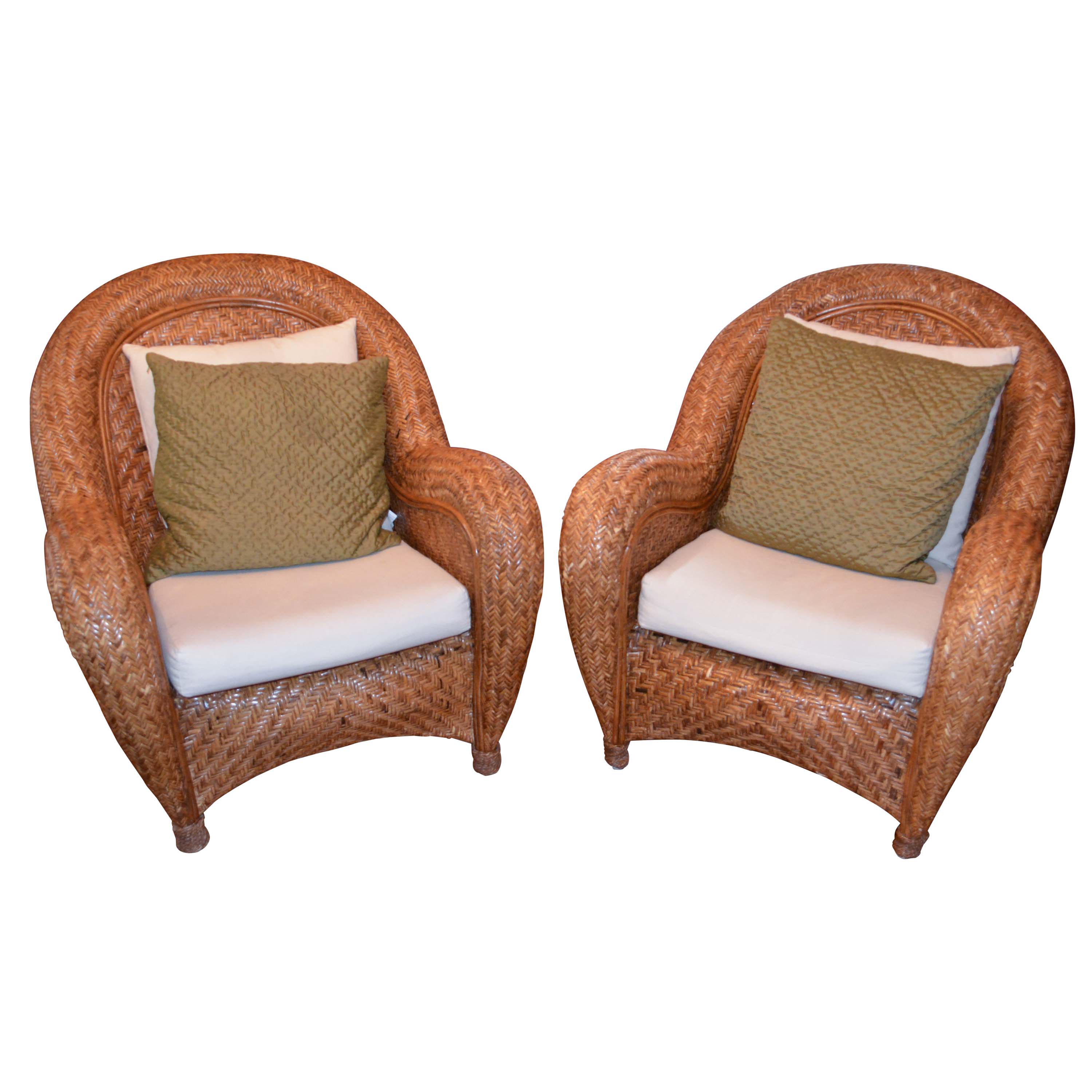 Pair of Rattan Chairs with Four Pottery Barn Pillows