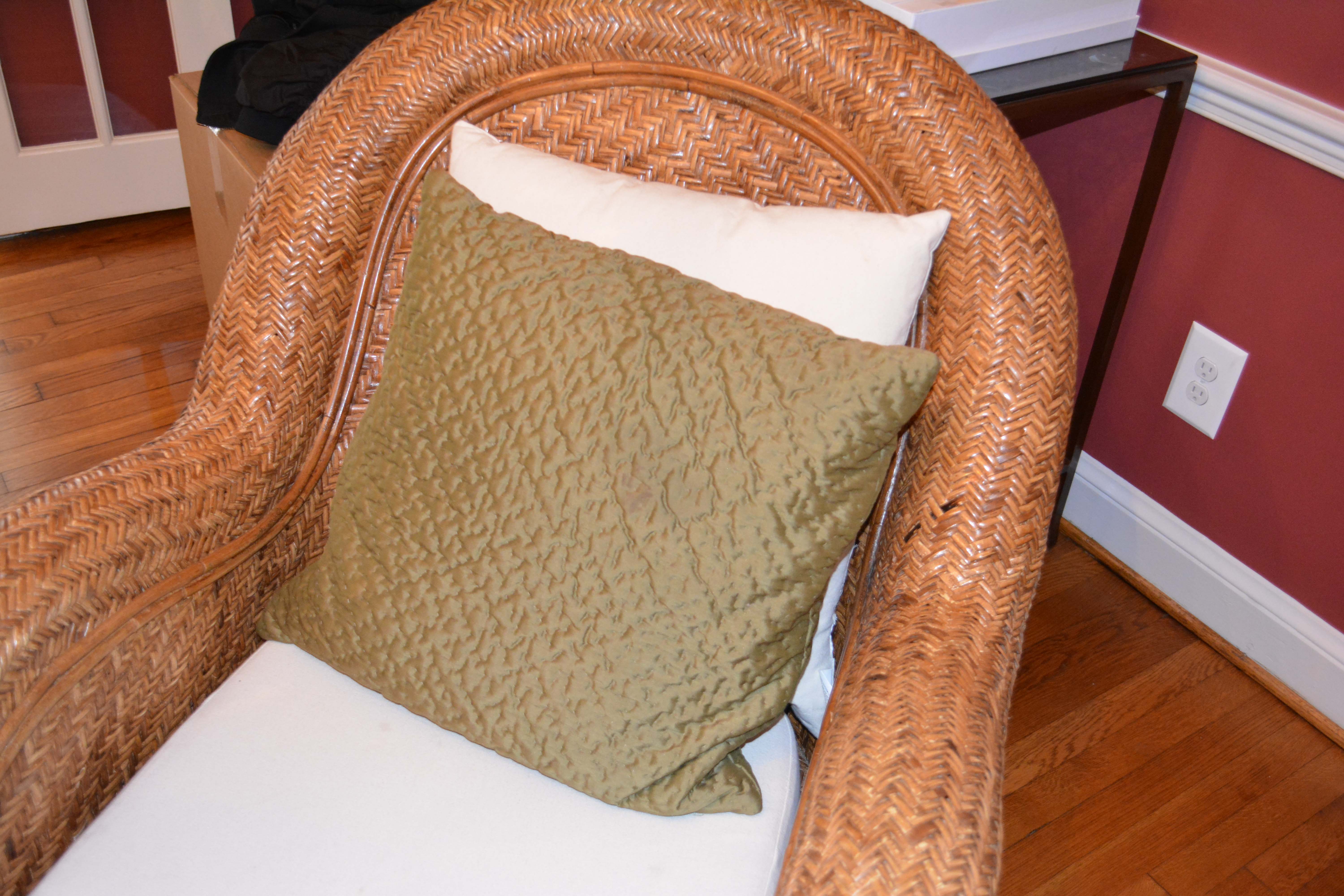 Pair of Rattan Chairs with Four Pottery Barn Pillows