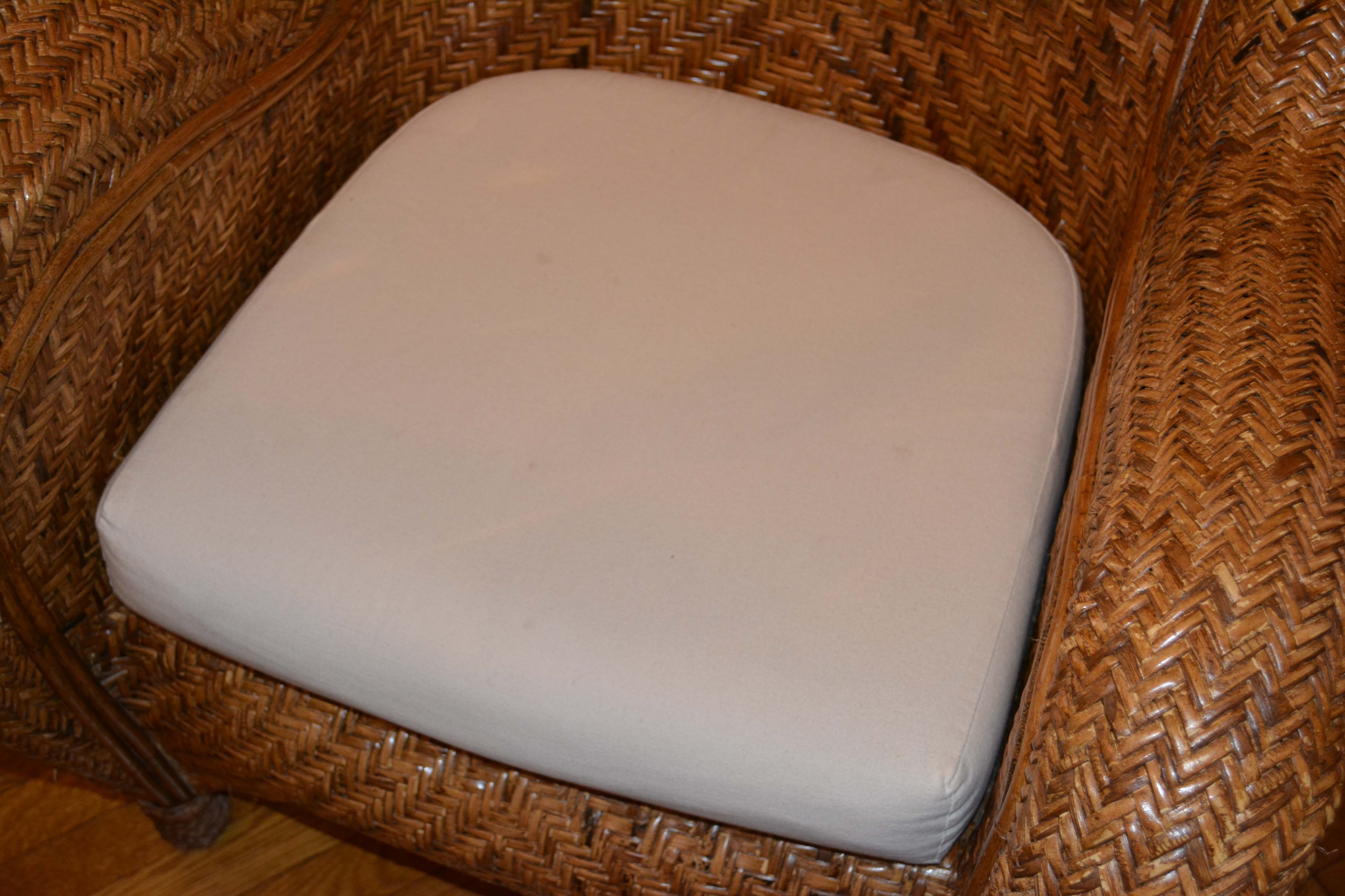 Pair of Rattan Chairs with Four Pottery Barn Pillows