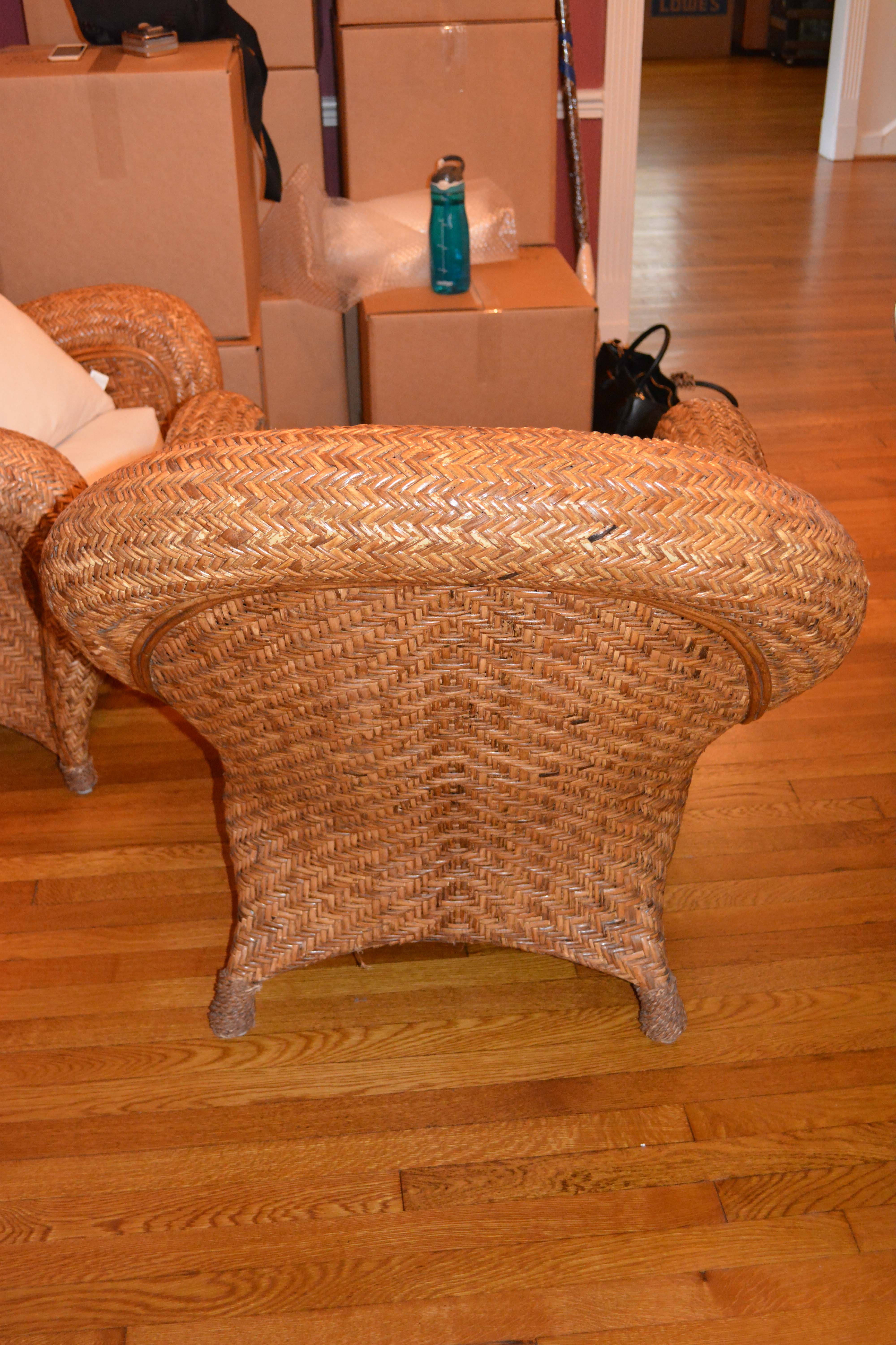 Pair of Rattan Chairs with Four Pottery Barn Pillows