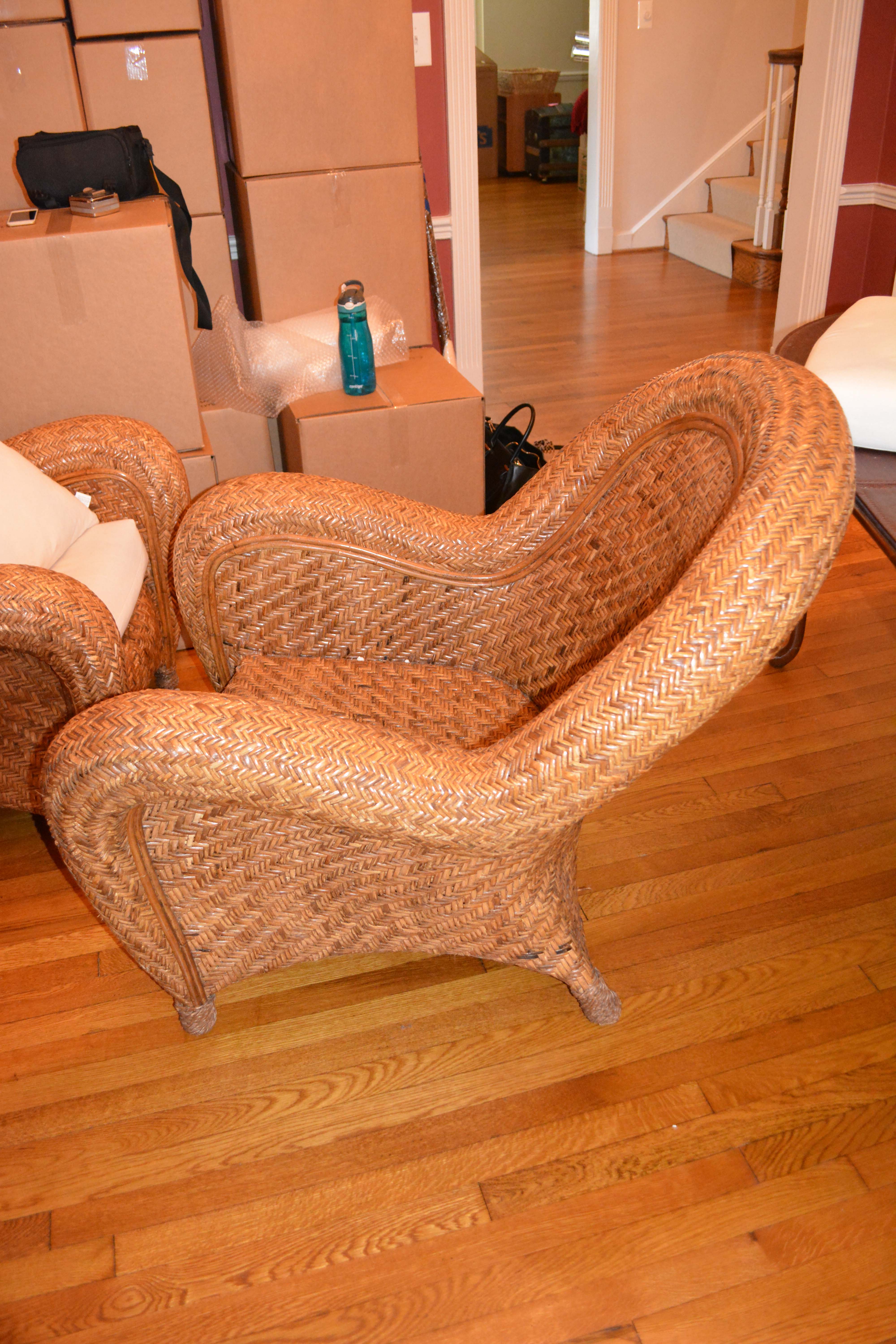 Pair of Rattan Chairs with Four Pottery Barn Pillows