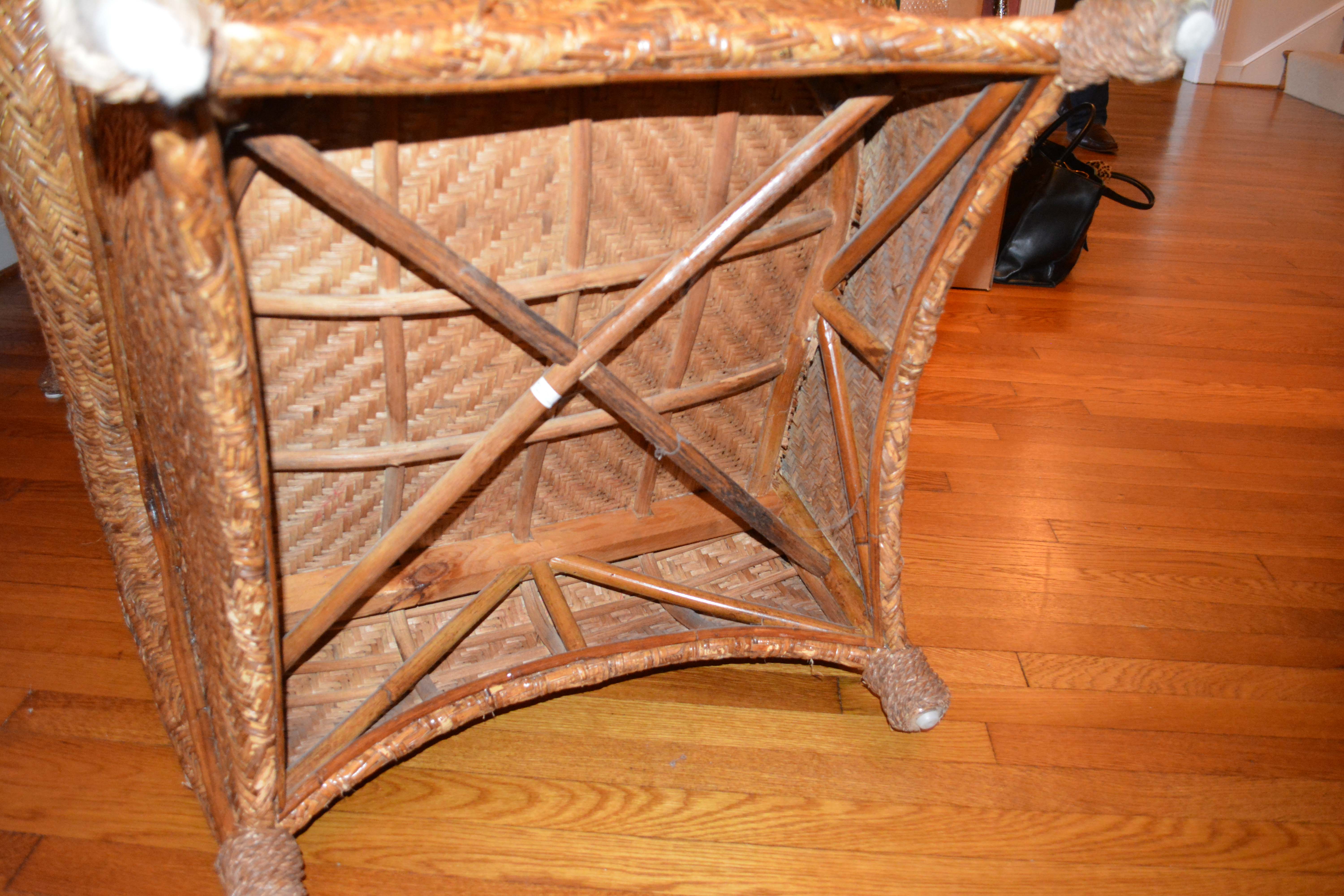 Pair of Rattan Chairs with Four Pottery Barn Pillows