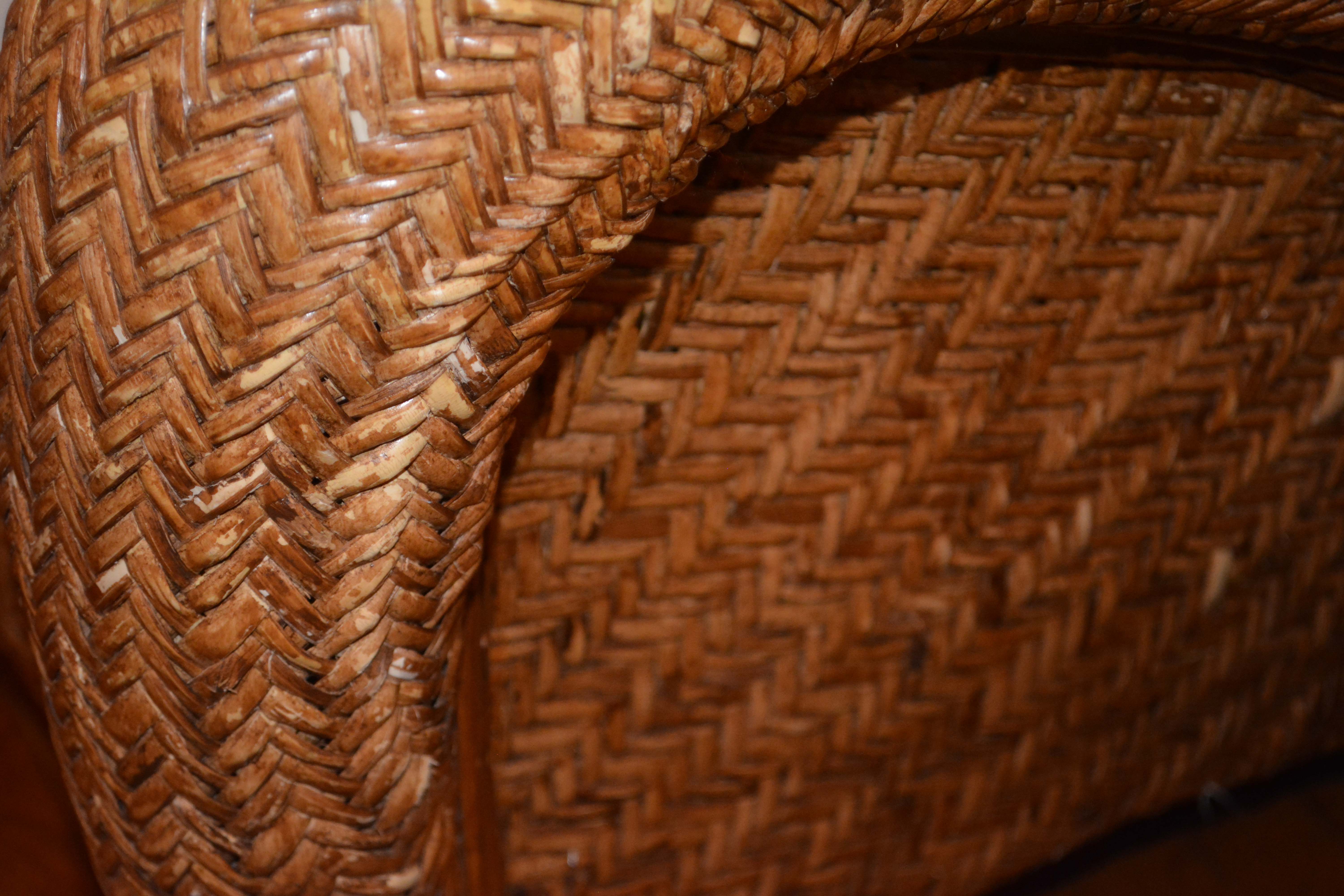 Pair of Rattan Chairs with Four Pottery Barn Pillows