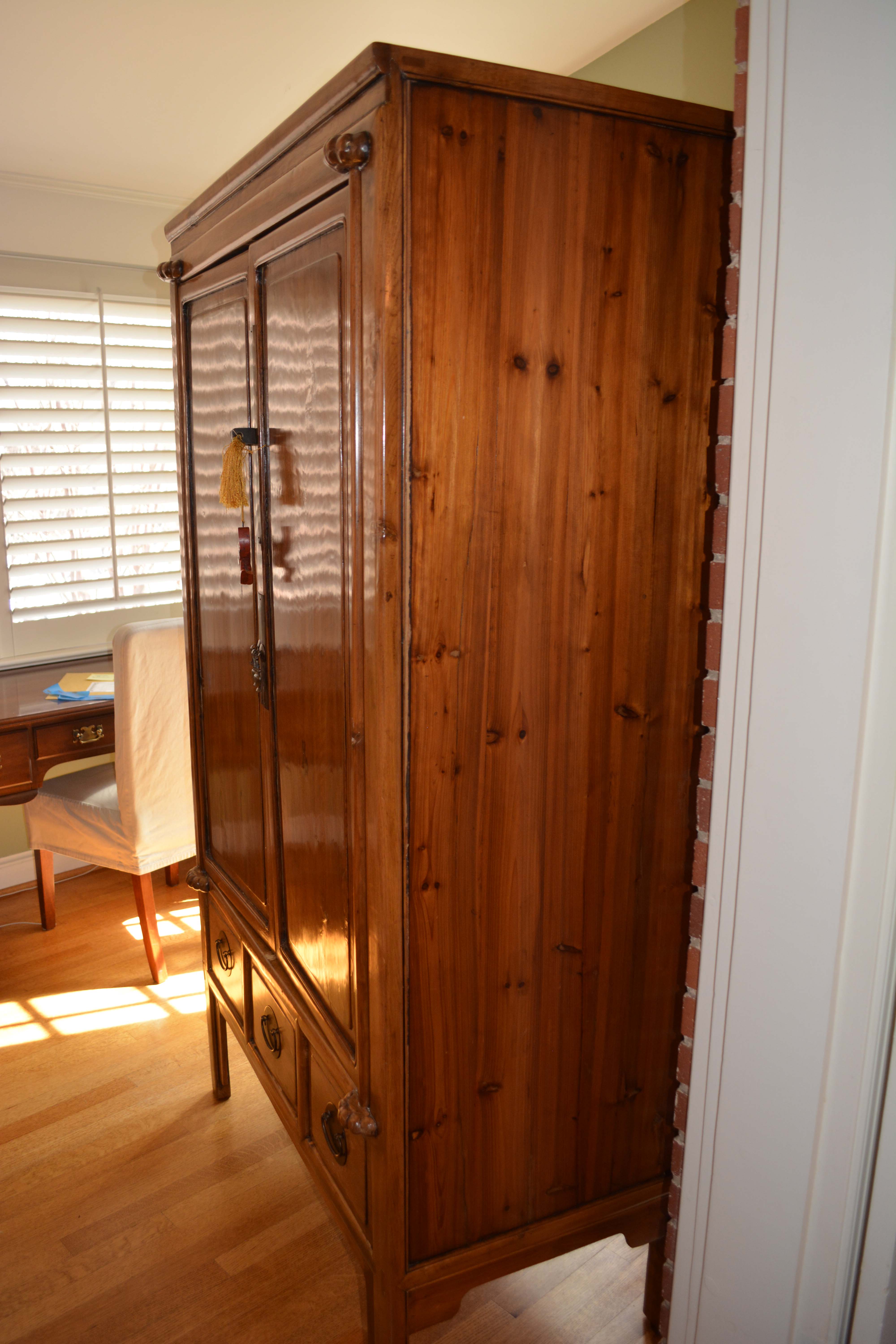 Antique Handmade Chinese Square-Cornered Elmwood Cabinet