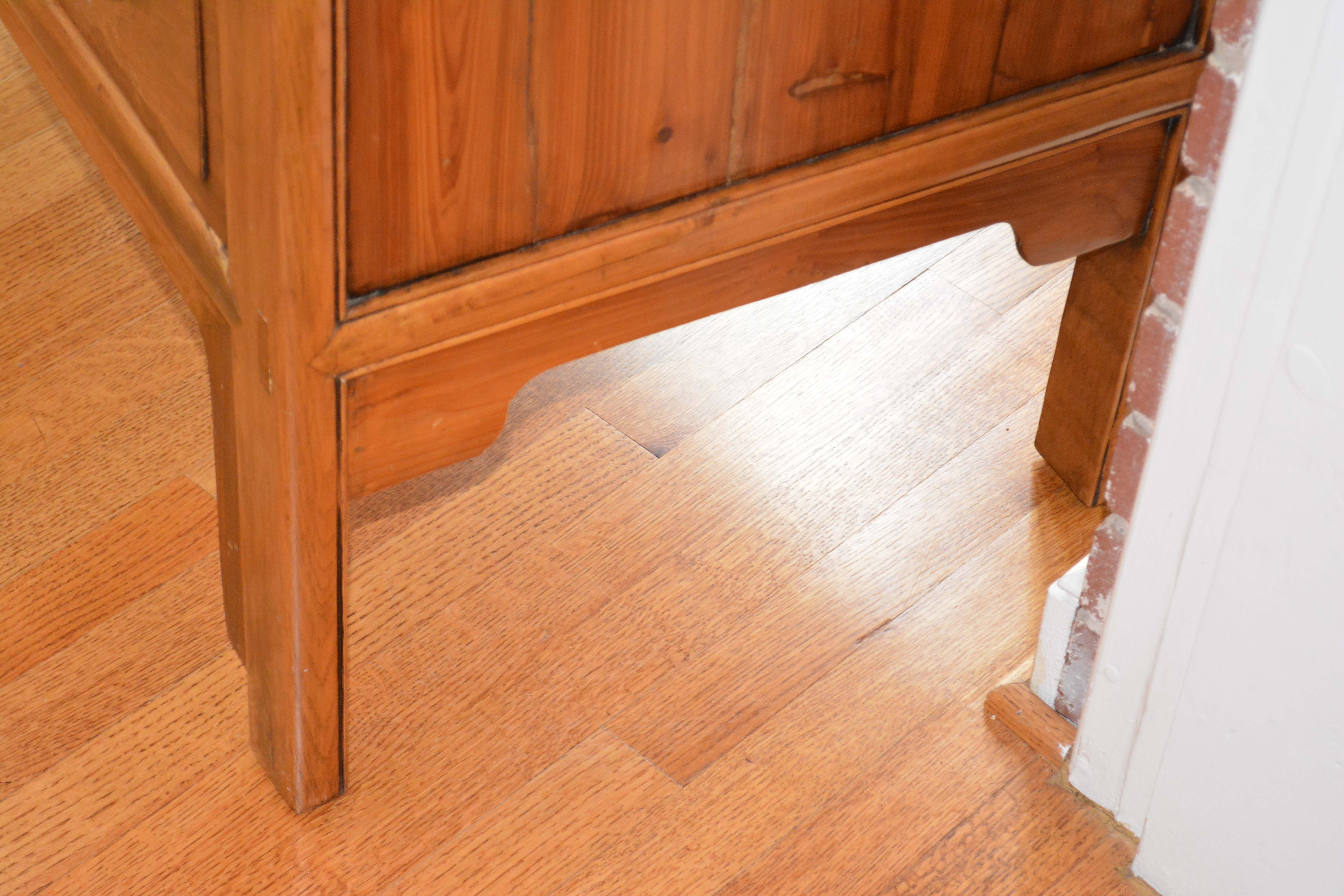 Antique Handmade Chinese Square-Cornered Elmwood Cabinet