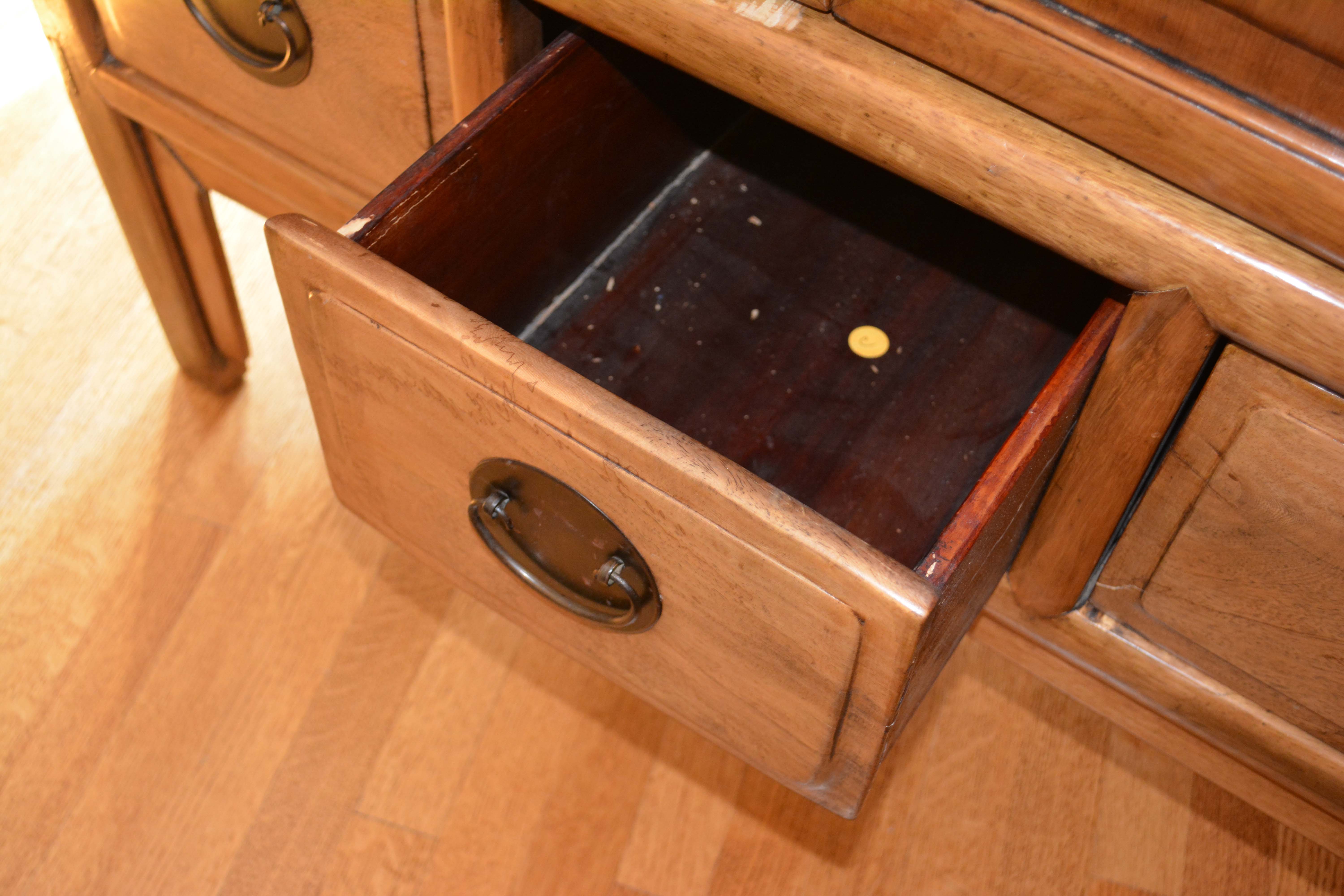 Antique Handmade Chinese Square-Cornered Elmwood Cabinet