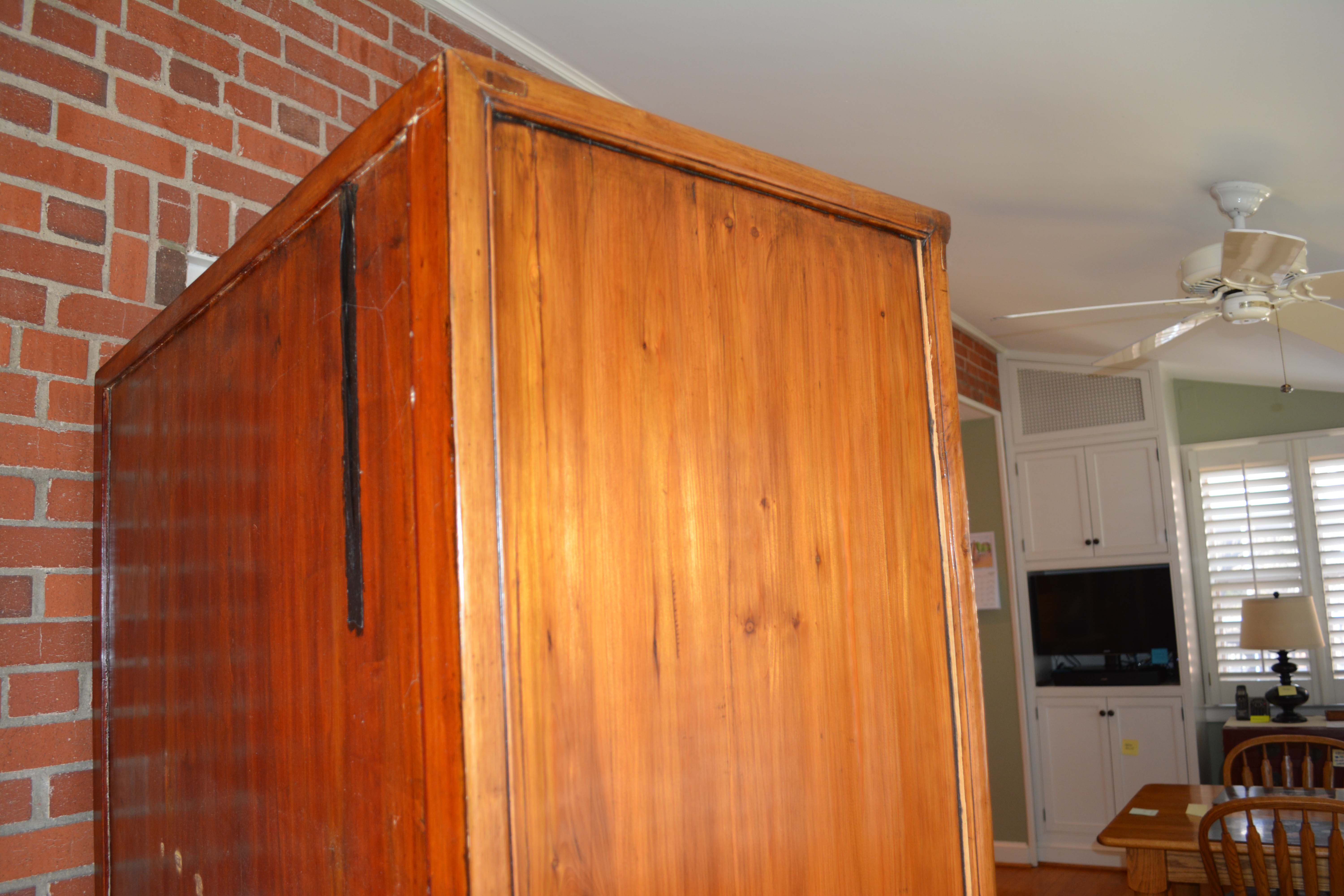 Antique Handmade Chinese Square-Cornered Elmwood Cabinet