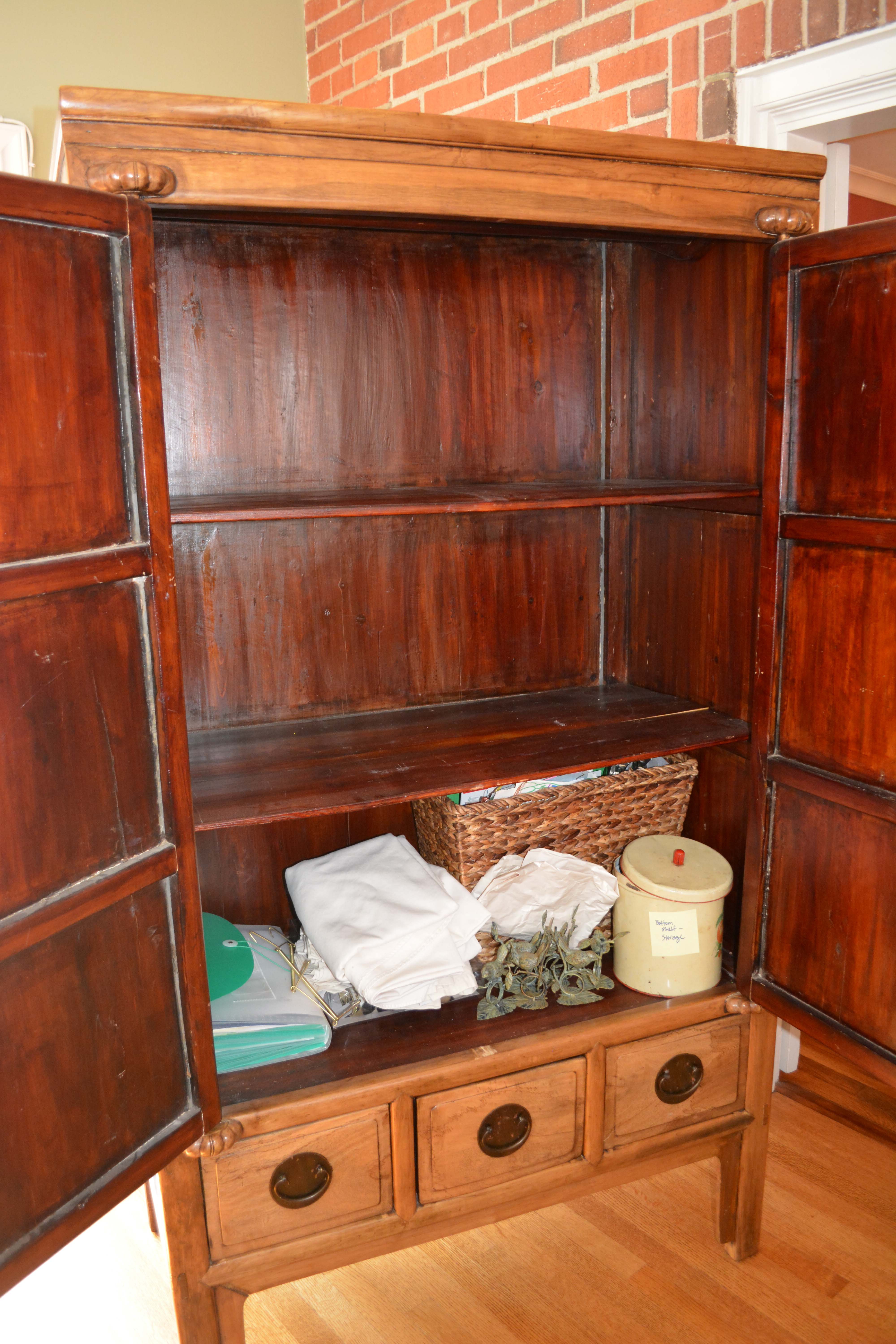 Antique Handmade Chinese Square-Cornered Elmwood Cabinet