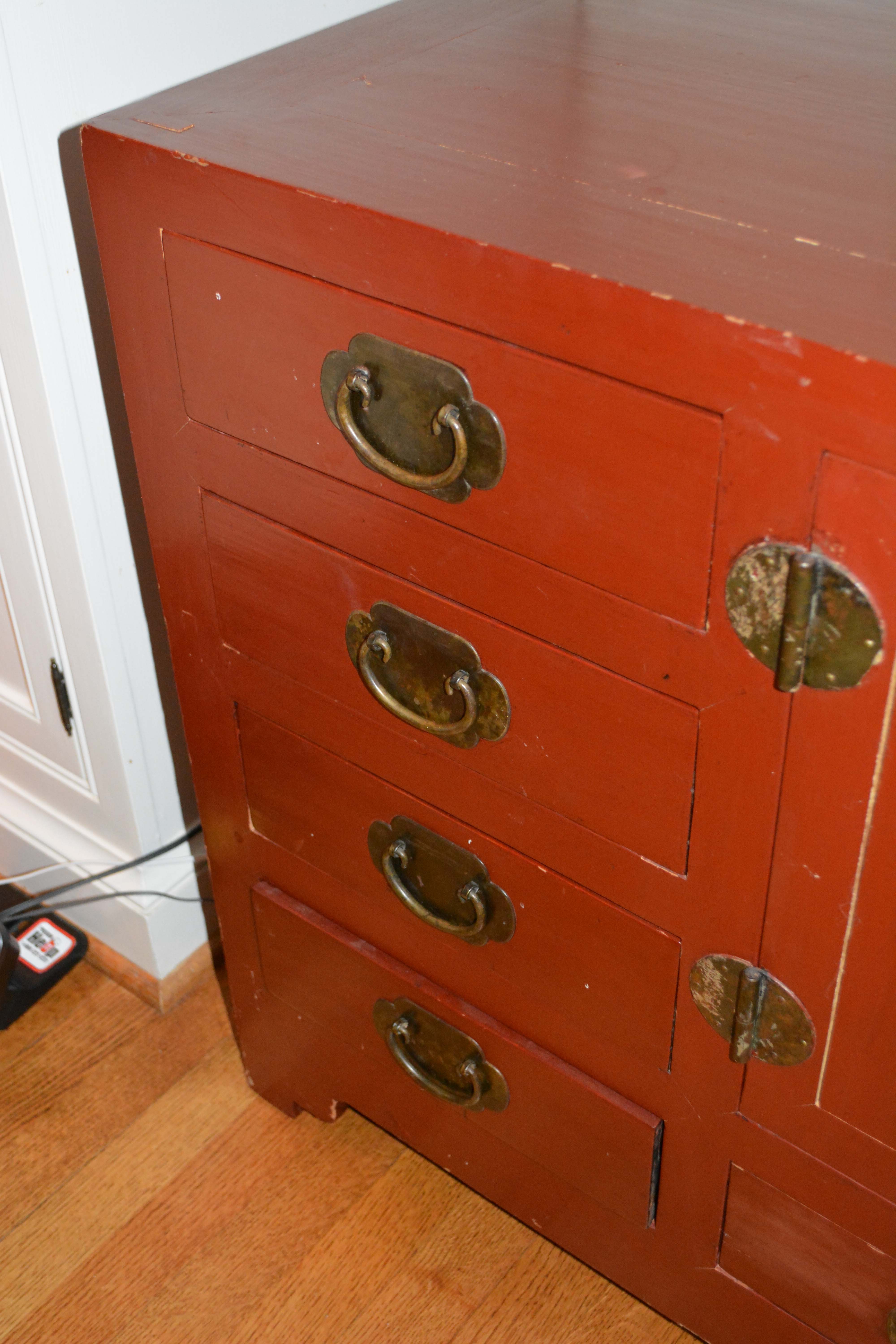 Chinese Inspired Red Painted Buffet