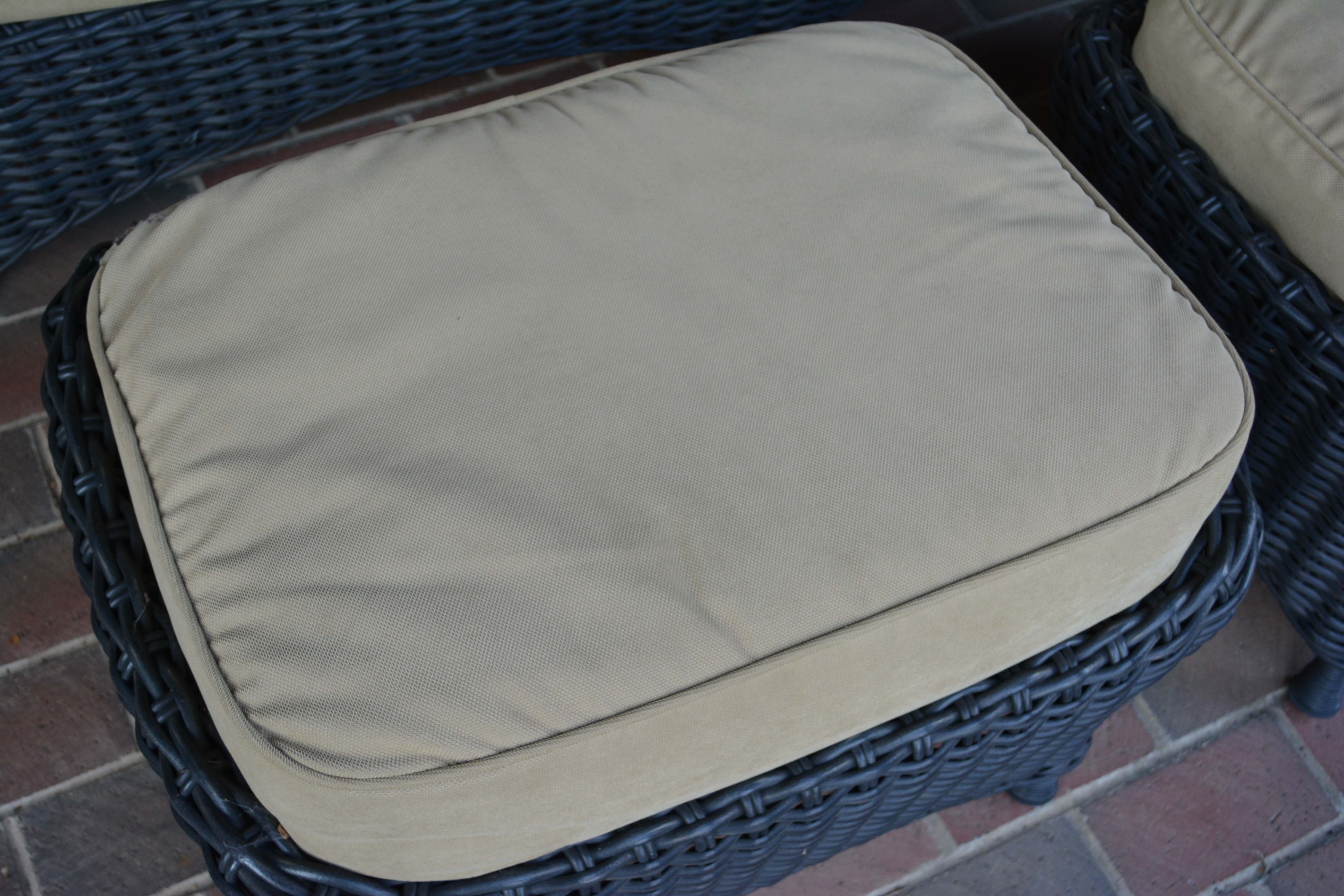 Black Plastic Wicker Sofa and Two Ottomans