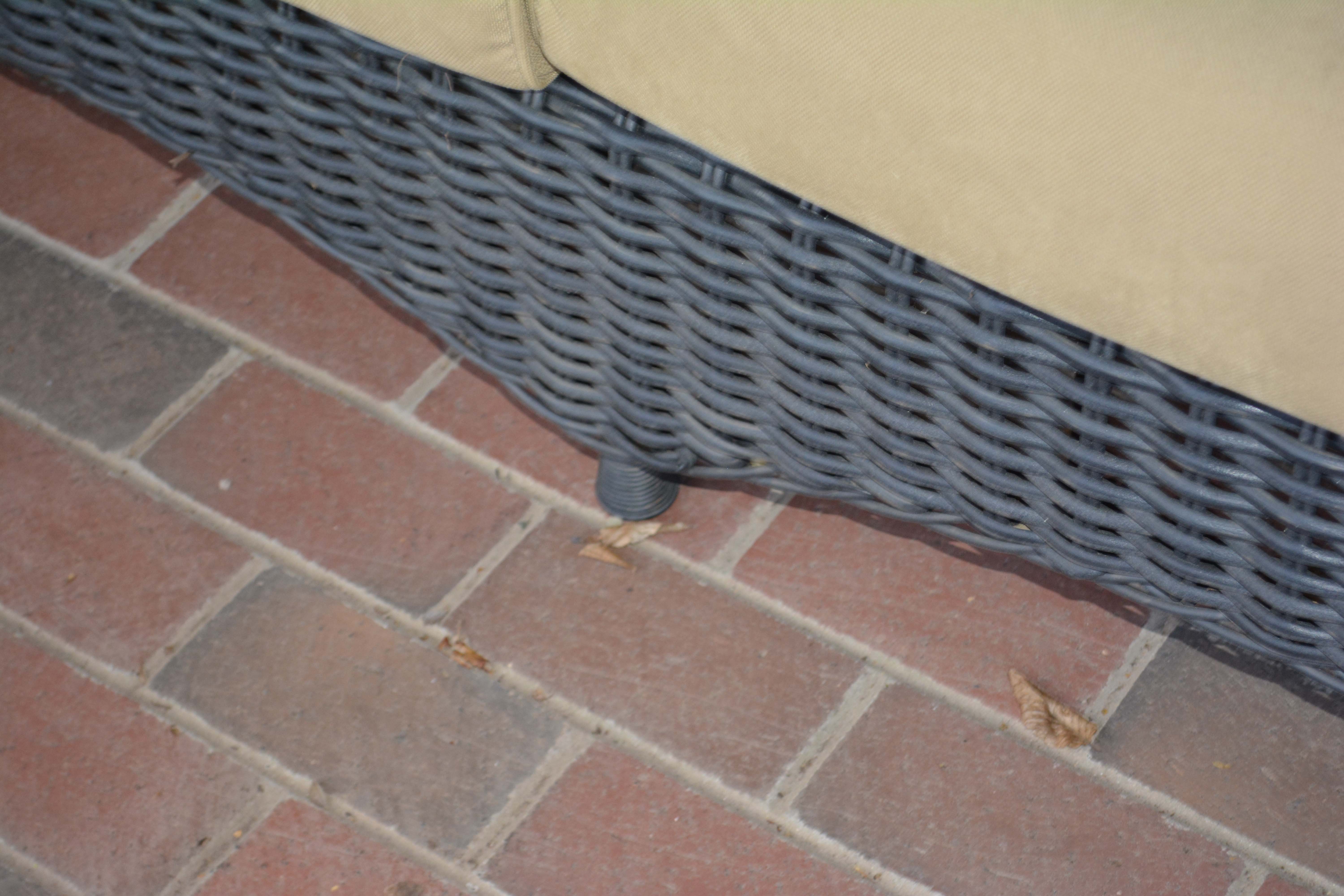 Black Plastic Wicker Sofa and Two Ottomans