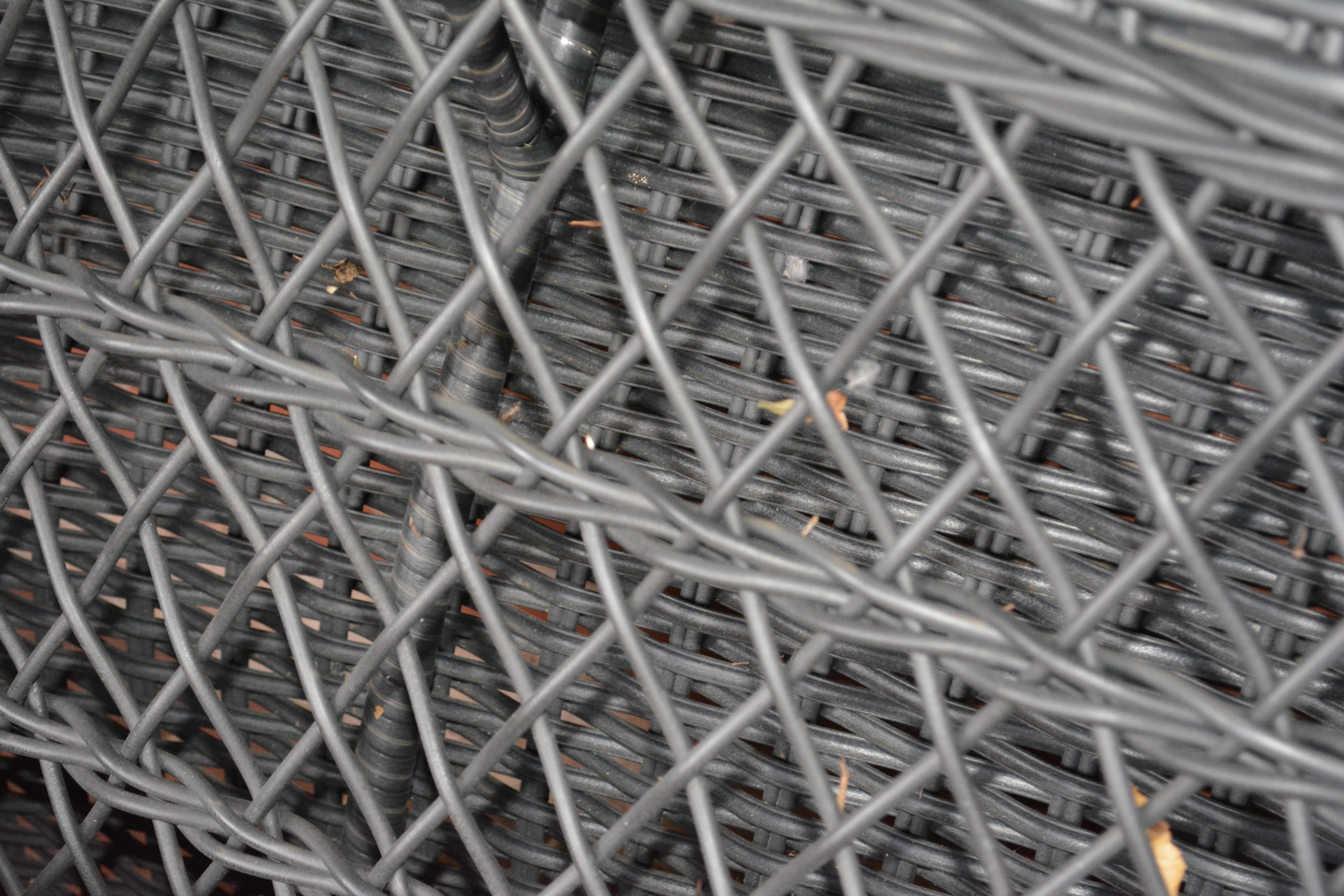Black Plastic Wicker Sofa and Two Ottomans