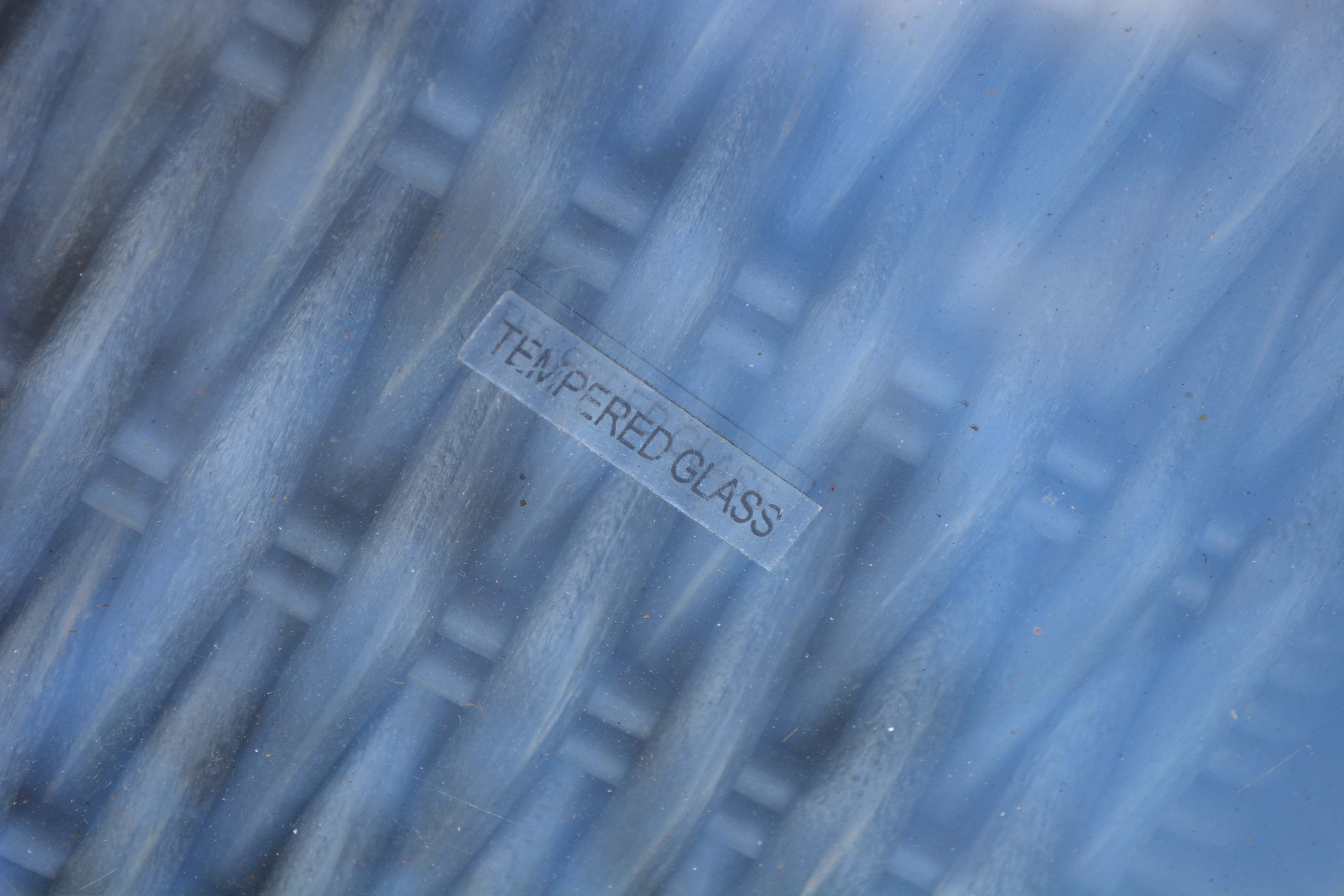 Black Plastic Wicker Armchairs and Glass Top Table