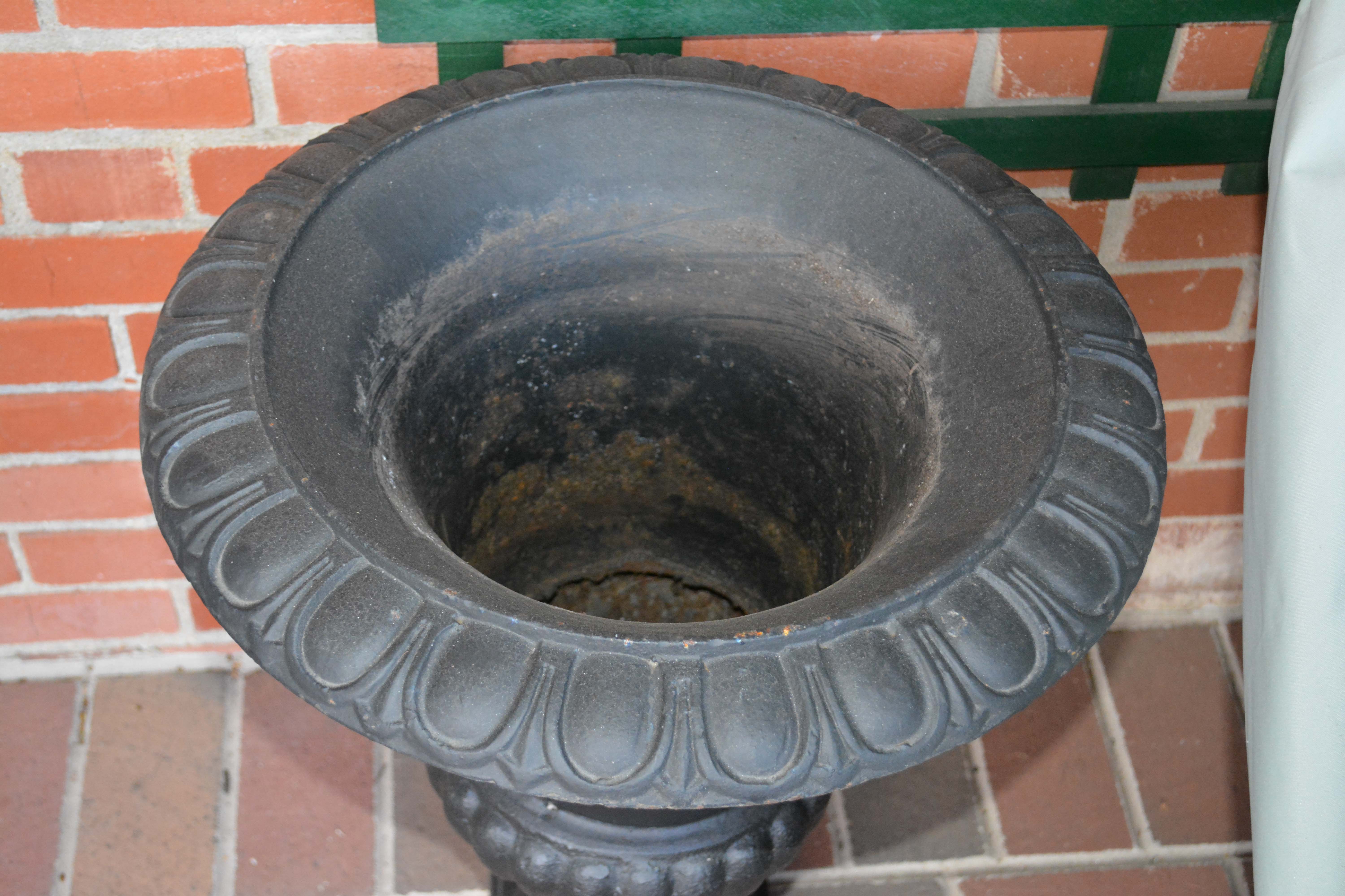 Cast Iron Urn Planter and Wire Metal Planter