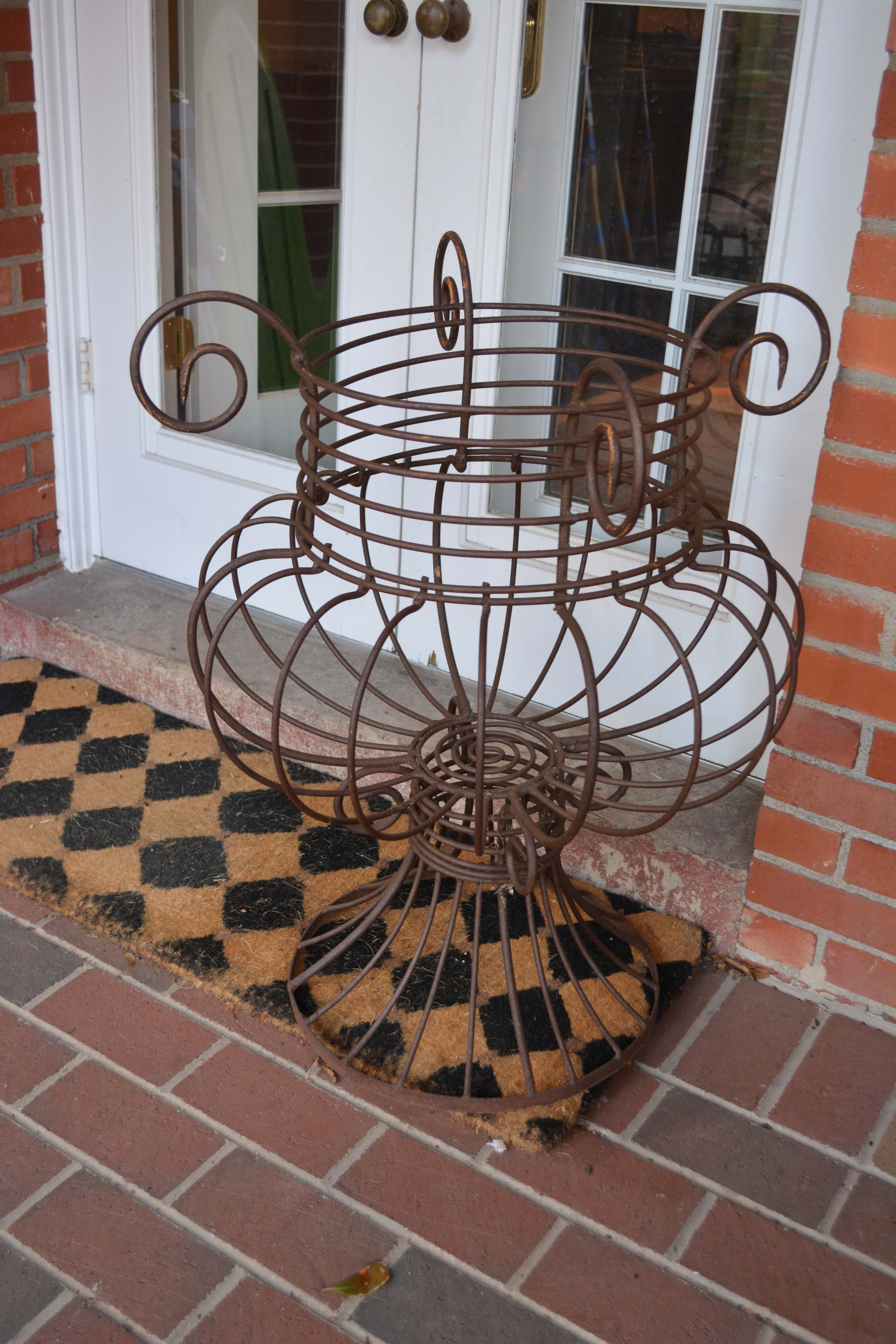 Cast Iron Urn Planter and Wire Metal Planter