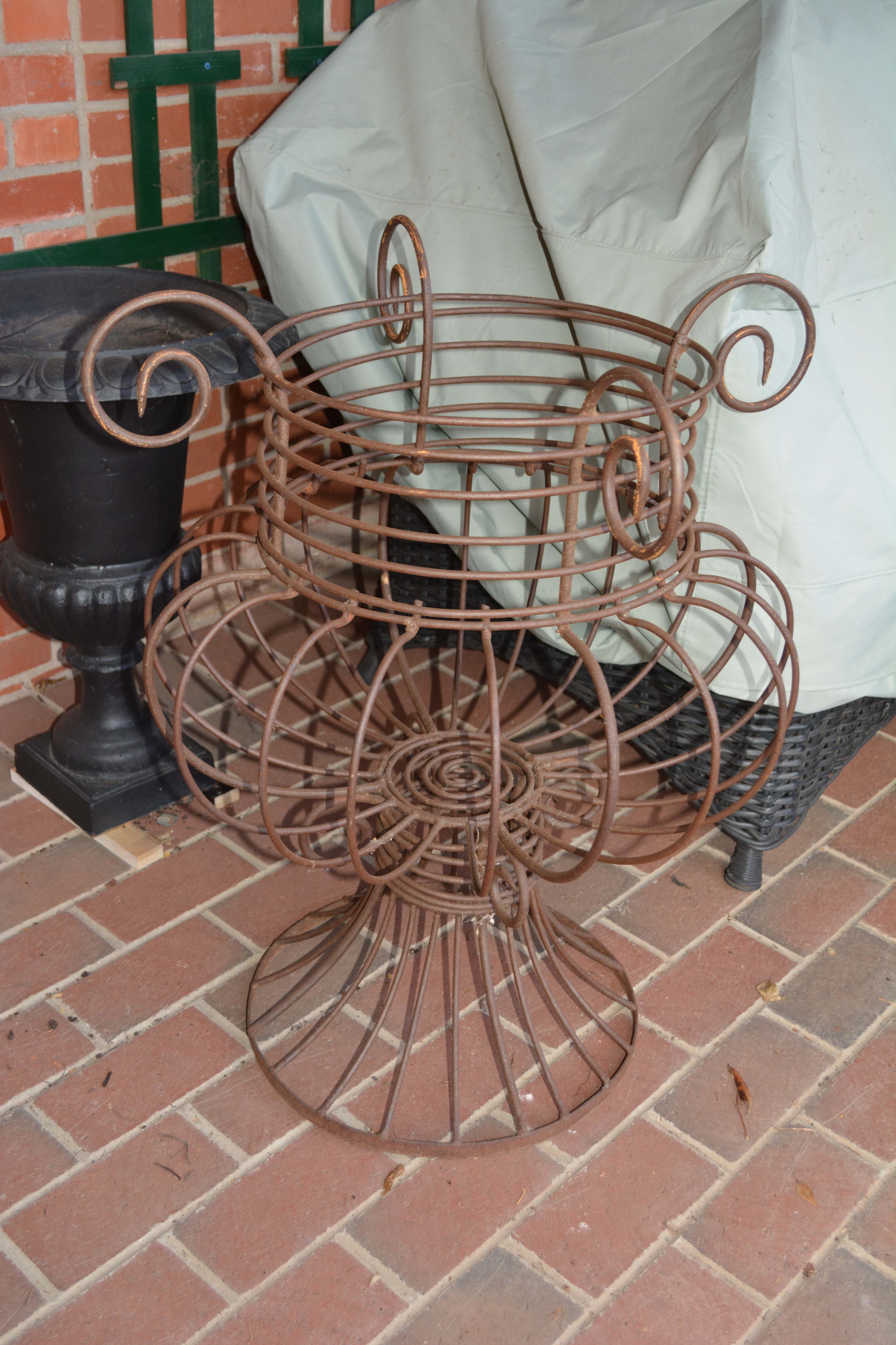 Cast Iron Urn Planter and Wire Metal Planter