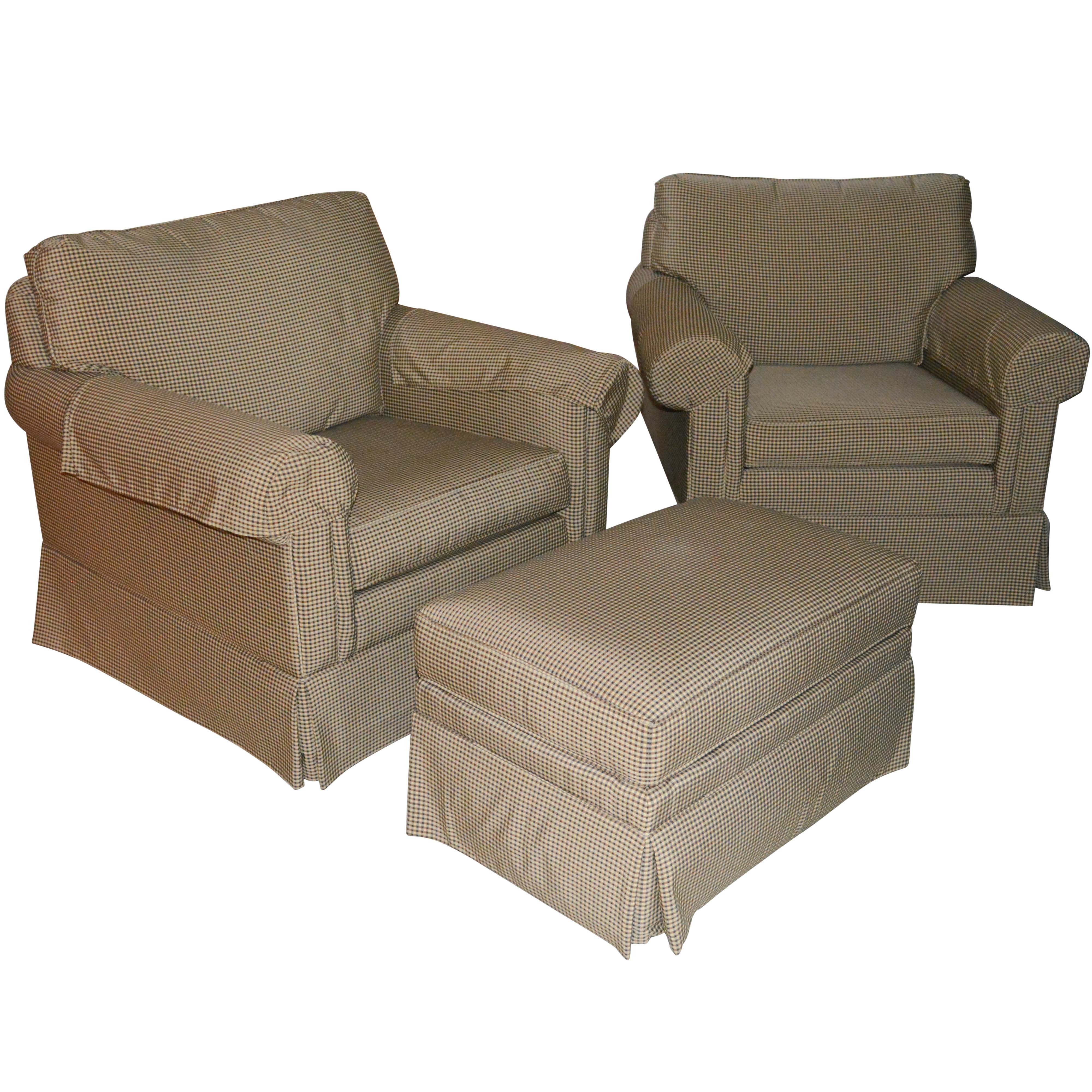 Pair of Ethan Allen Armchairs and Ottoman
