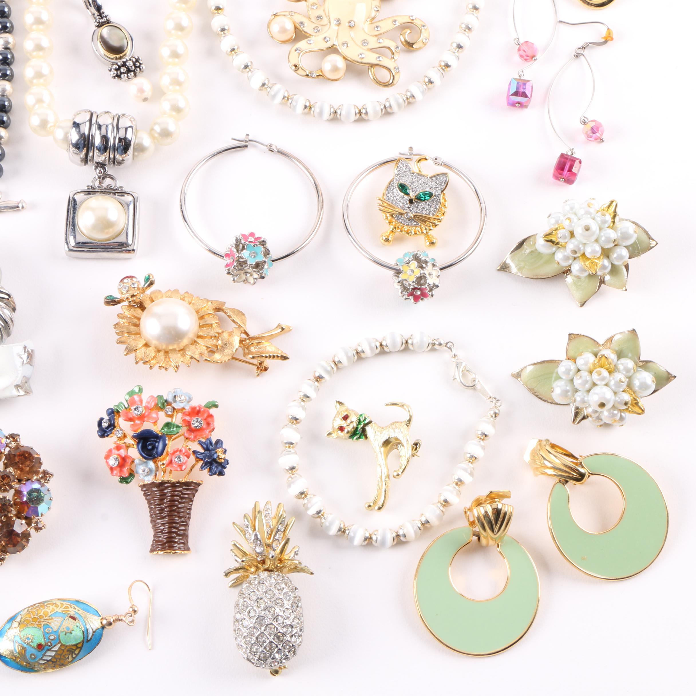 Assortment of Jewelry Including Imitation Pearl, Roger Michael Ltd, and Weiss