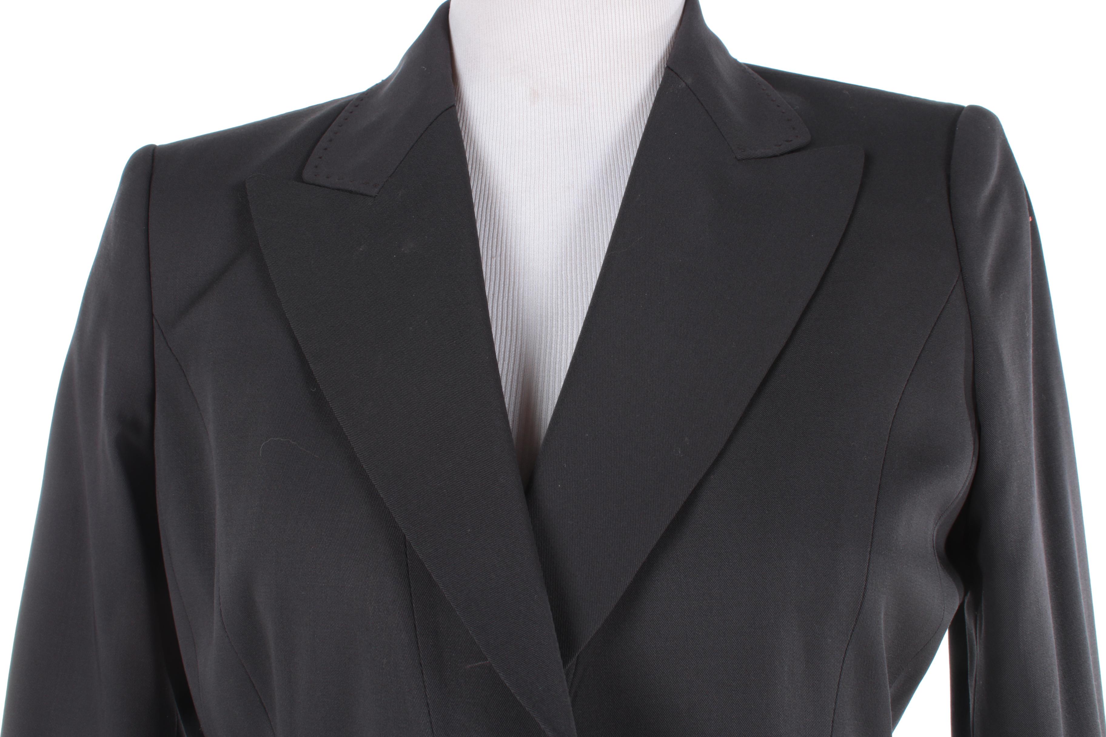 Elie Tahari Black Wool Blend Pantsuit with Peaked Lapels