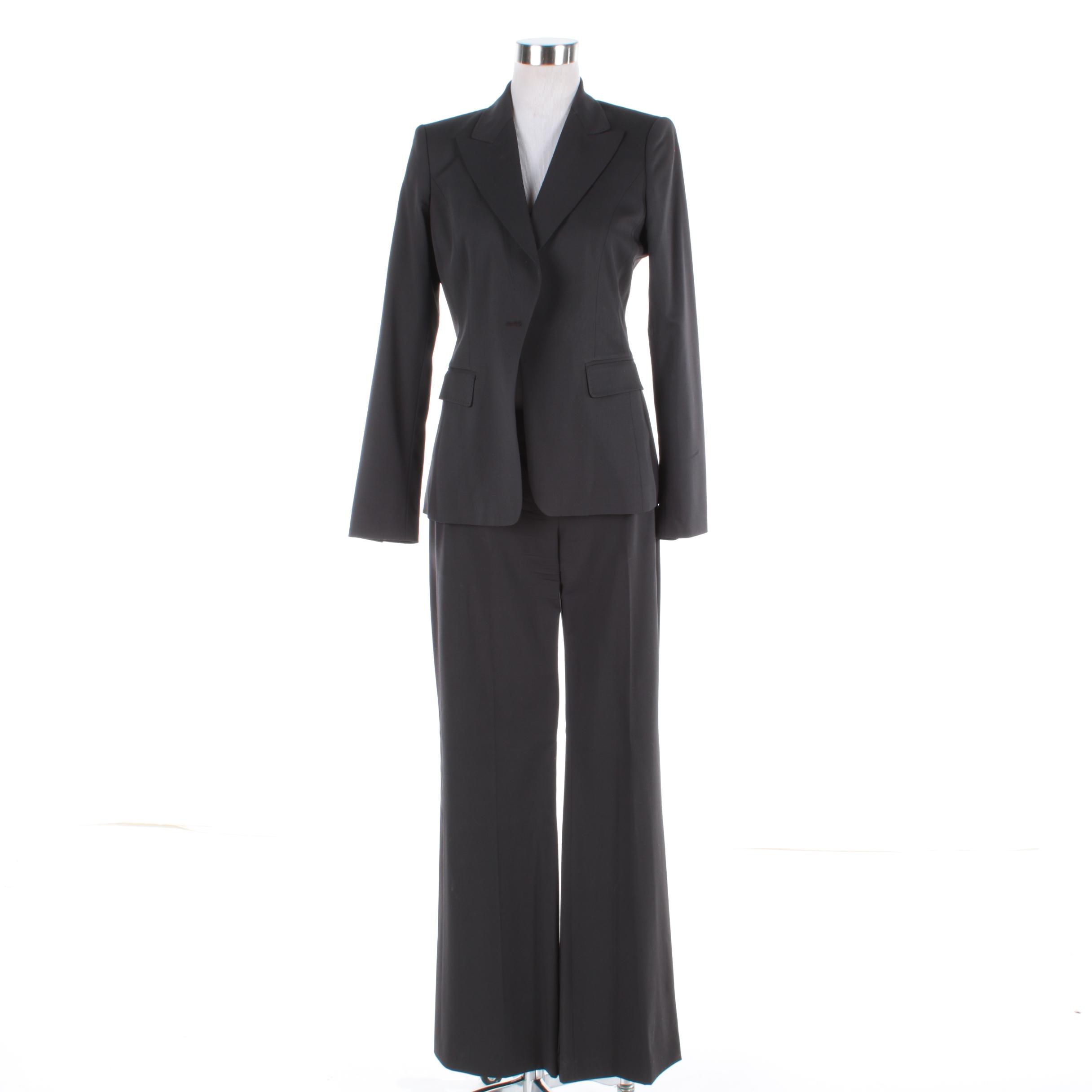 Elie Tahari Black Wool Blend Pantsuit with Peaked Lapels