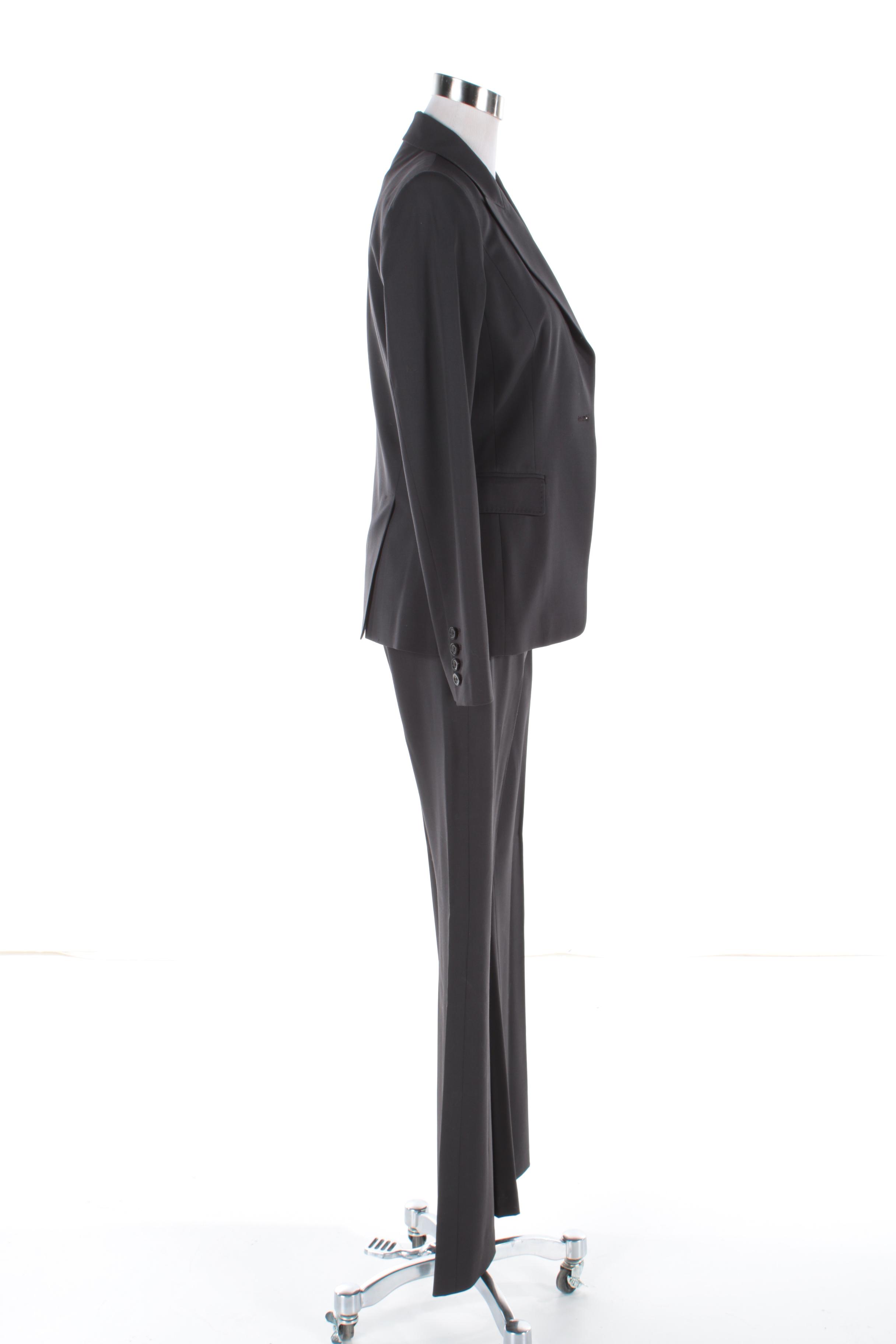 Elie Tahari Black Wool Blend Pantsuit with Peaked Lapels
