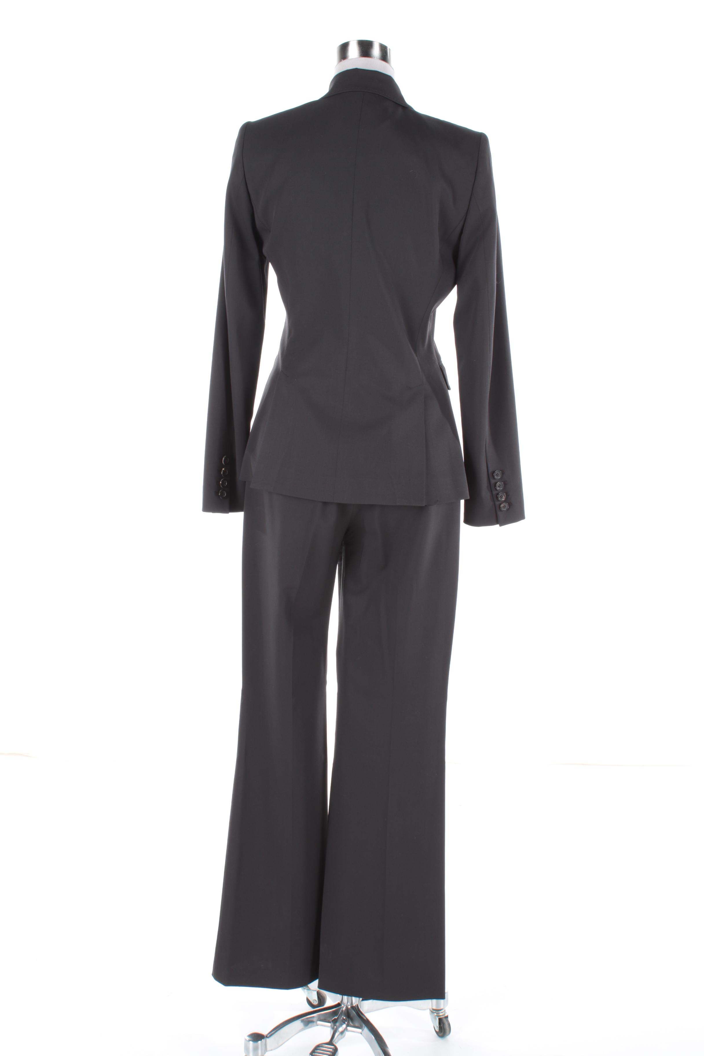 Elie Tahari Black Wool Blend Pantsuit with Peaked Lapels