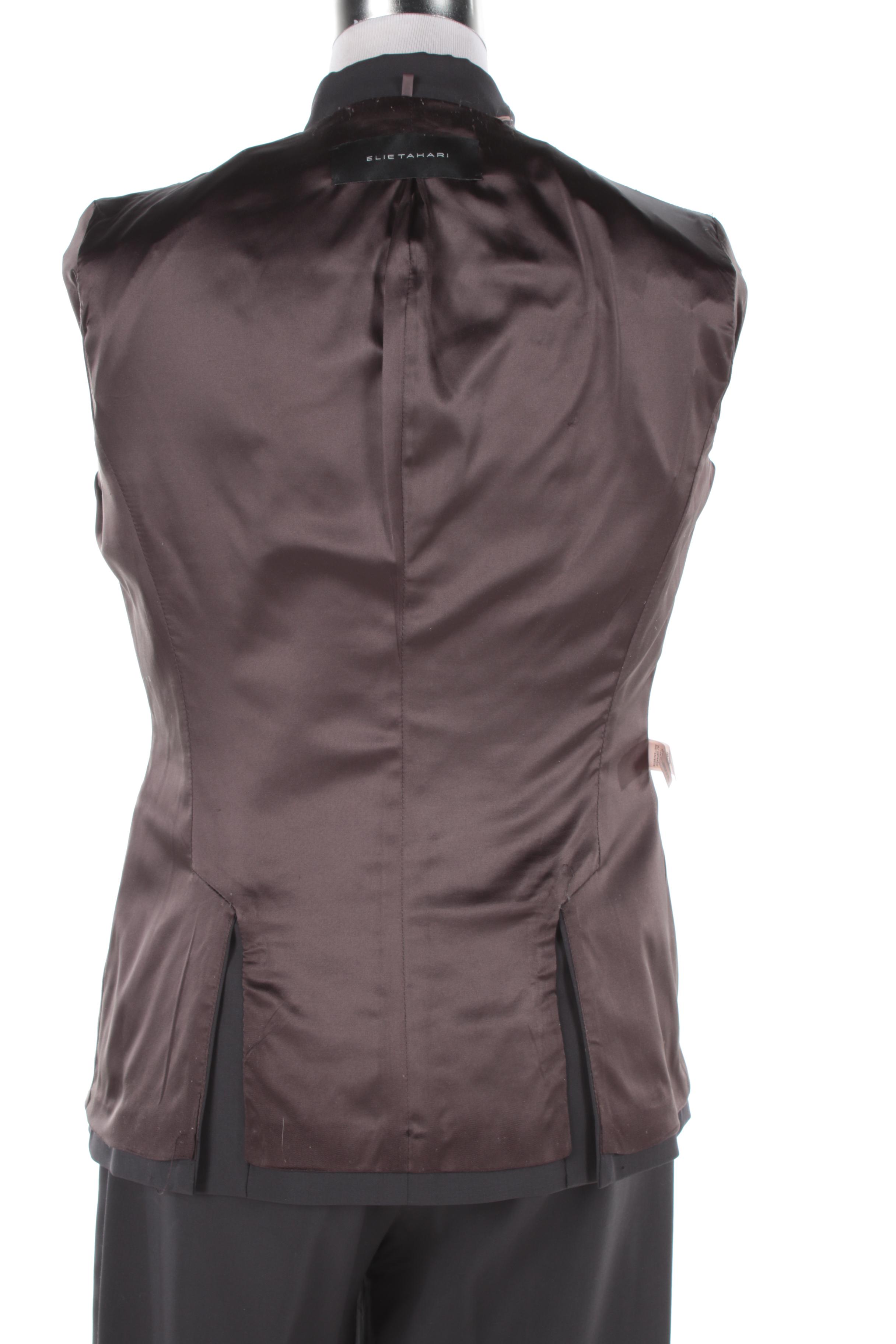 Elie Tahari Black Wool Blend Pantsuit with Peaked Lapels