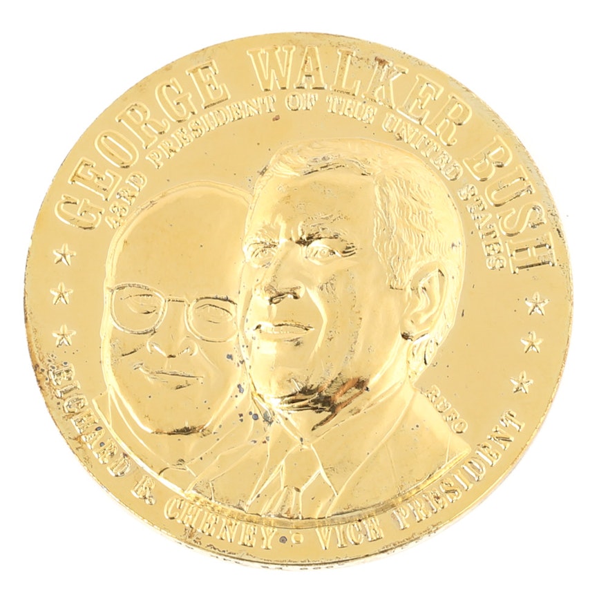 4.25 Ounces .999 Silver 24K Gold Wash George W. Bush Commemorative Medallion