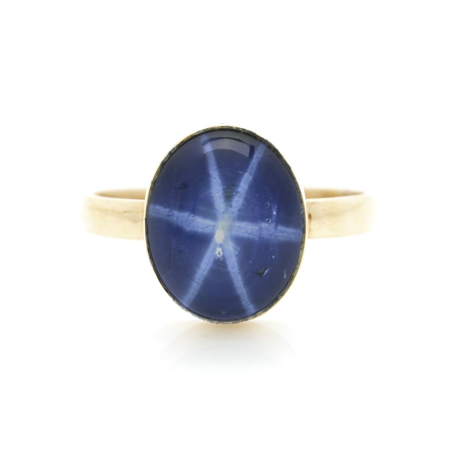 14K Yellow Gold 10.65 CT Star Sapphire Solitaire Ring