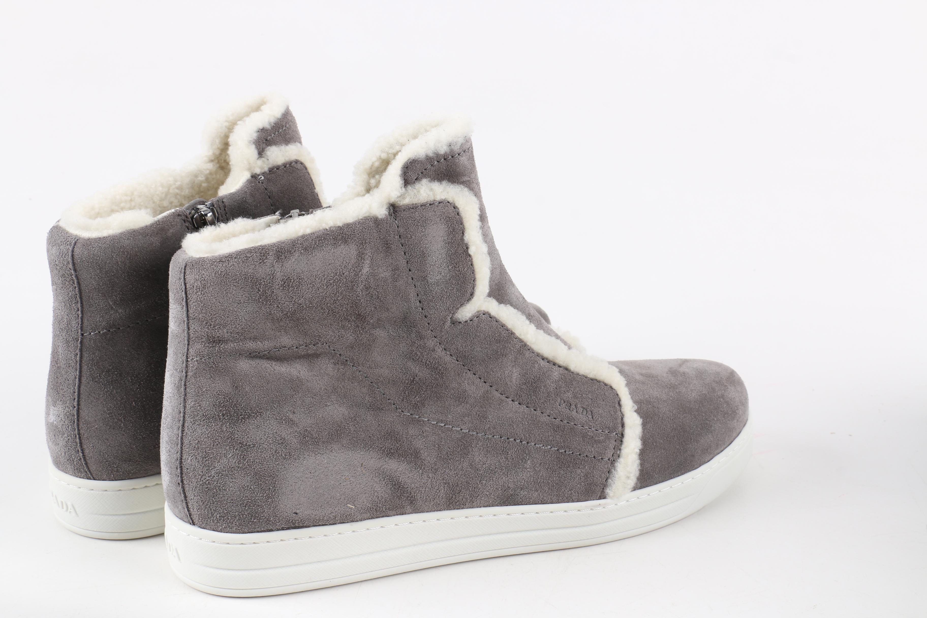 Women's Prada Shearling-Lined Suede Sneakers