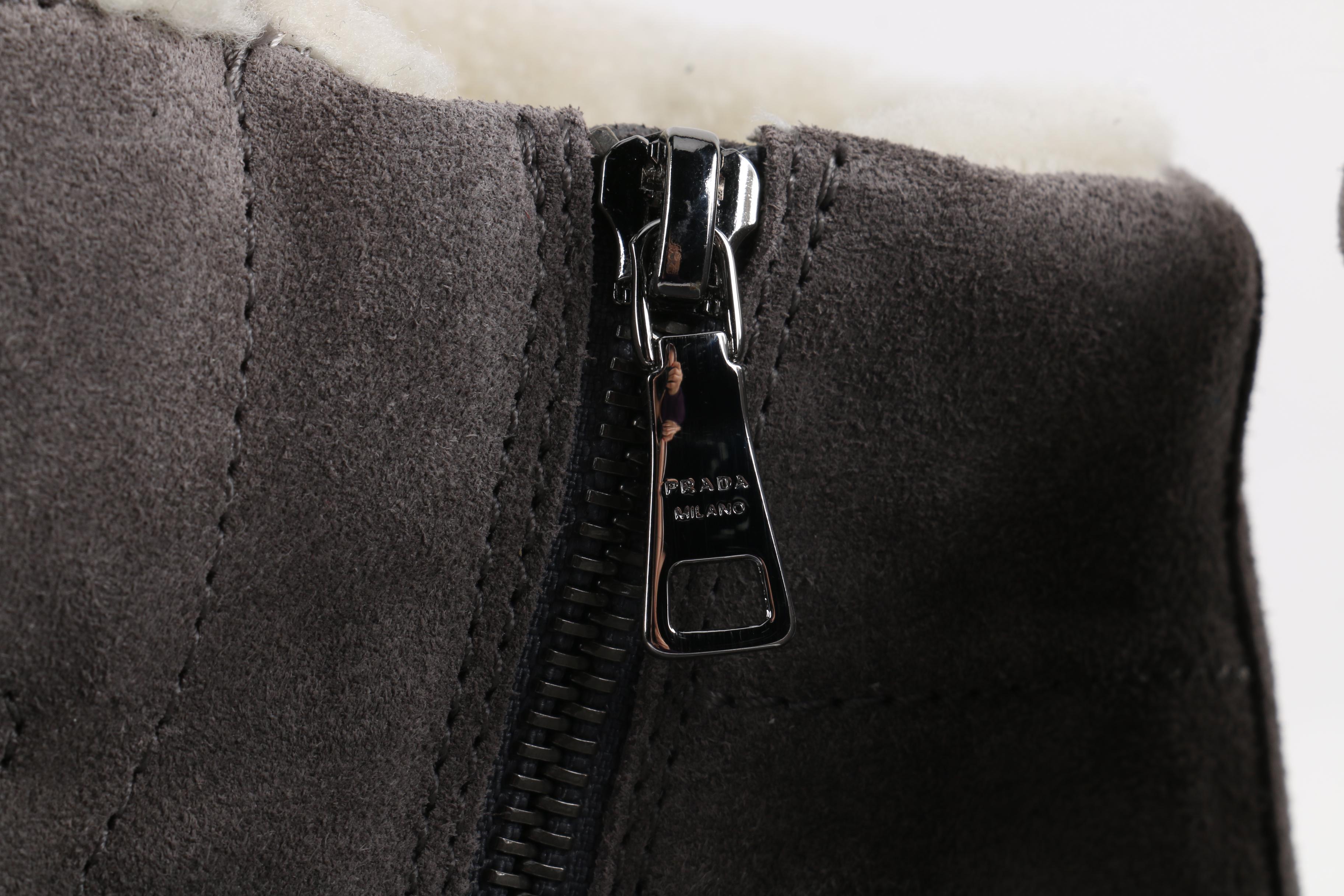 Women's Prada Shearling-Lined Suede Sneakers