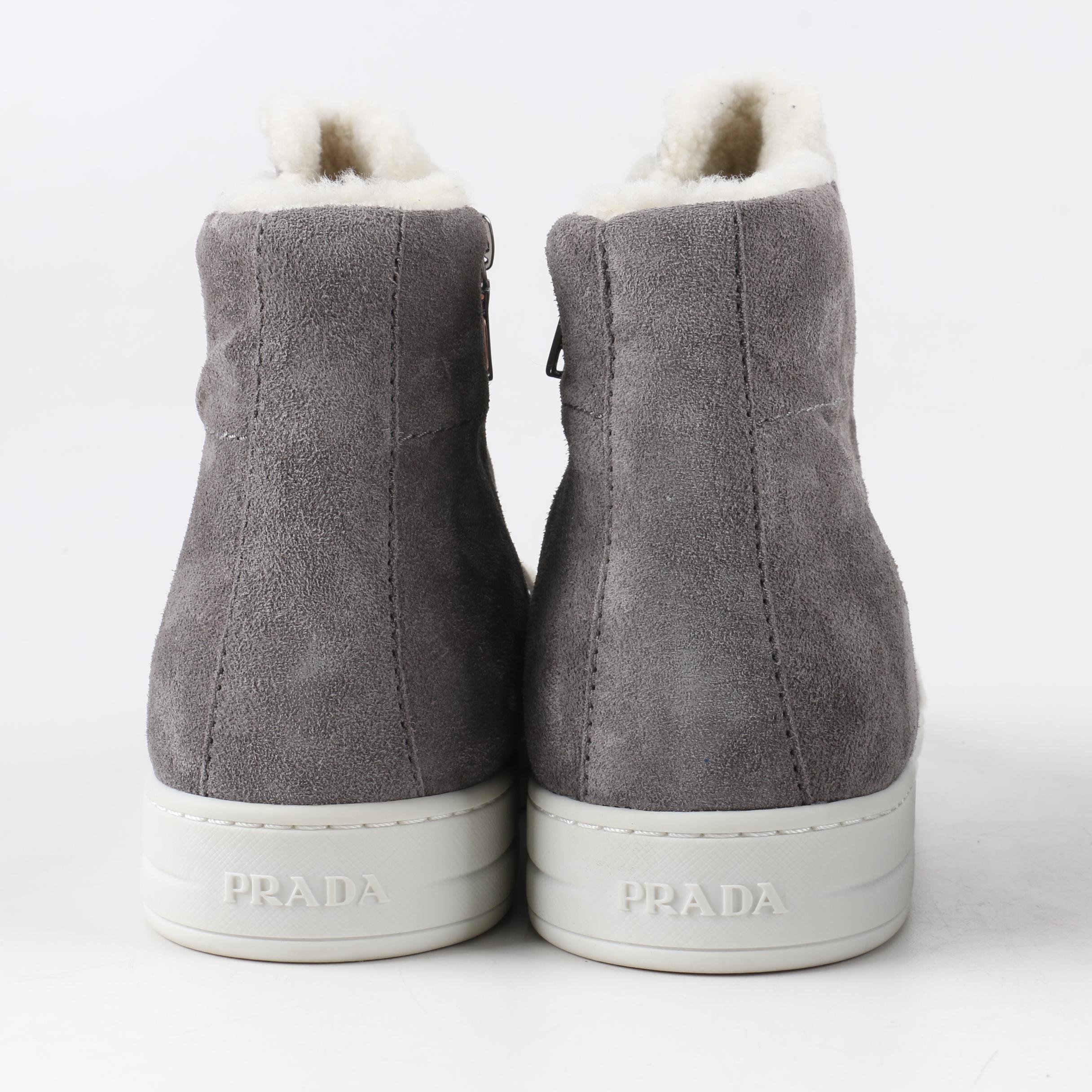 Women's Prada Shearling-Lined Suede Sneakers