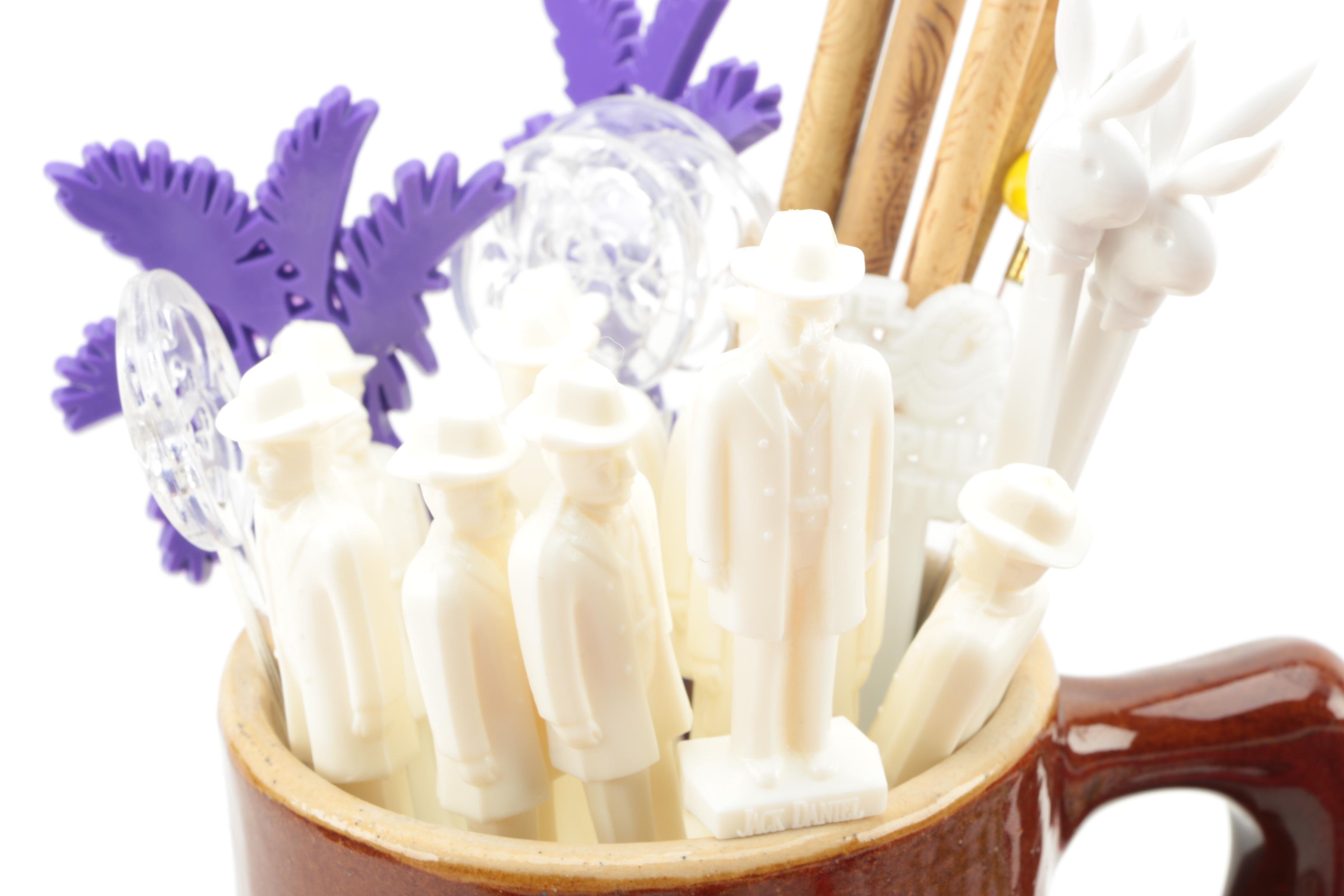 Vintage Metal Bar Trays with Mug and Swizzle Sticks