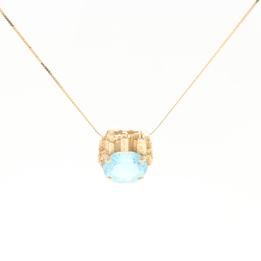 14K Yellow Gold Topaz City Skyline Pendant Necklace