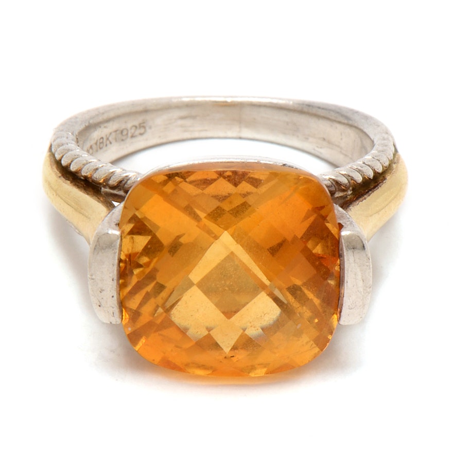 Sterling Silver with 18K Yellow Gold Citrine Cocktail Ring