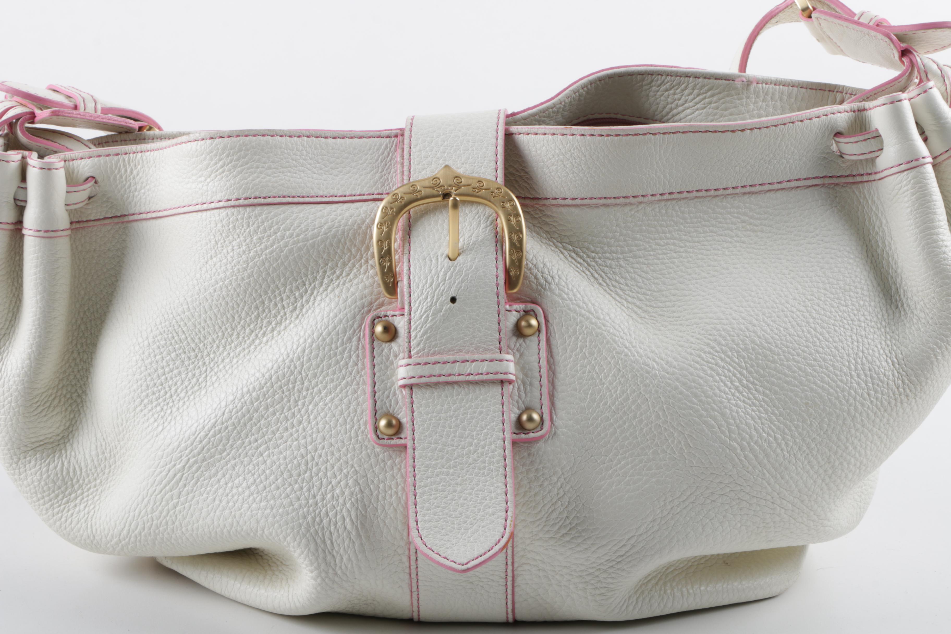 Dooney & Bourke White and Pink Leather Hobo Handbag