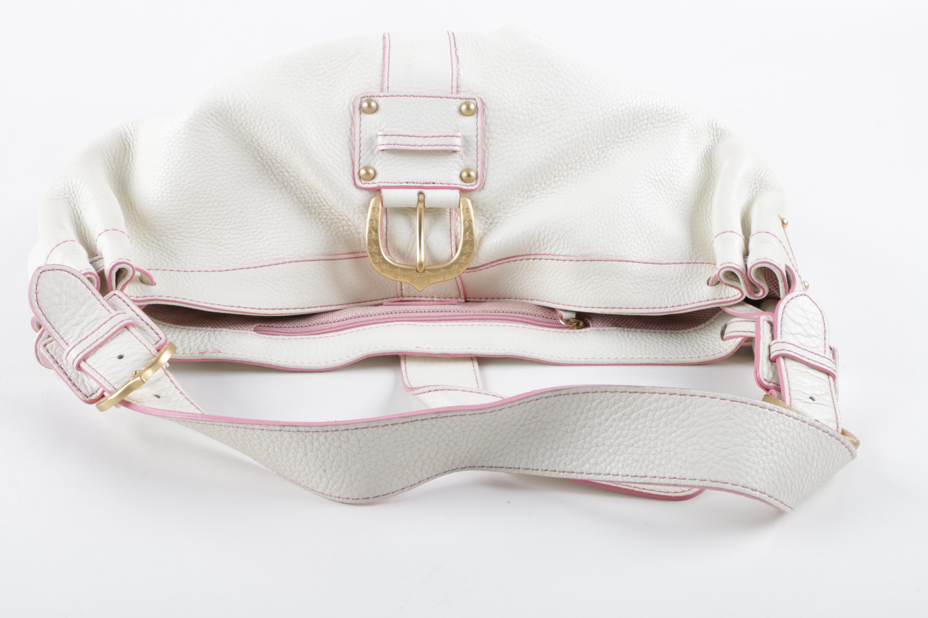 Dooney & Bourke White and Pink Leather Hobo Handbag