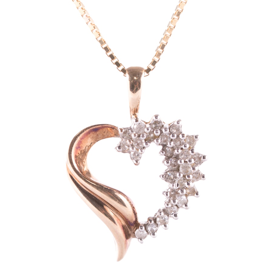 10K Yellow Gold Diamond Heart Pendant on 14K Yellow Gold Chain