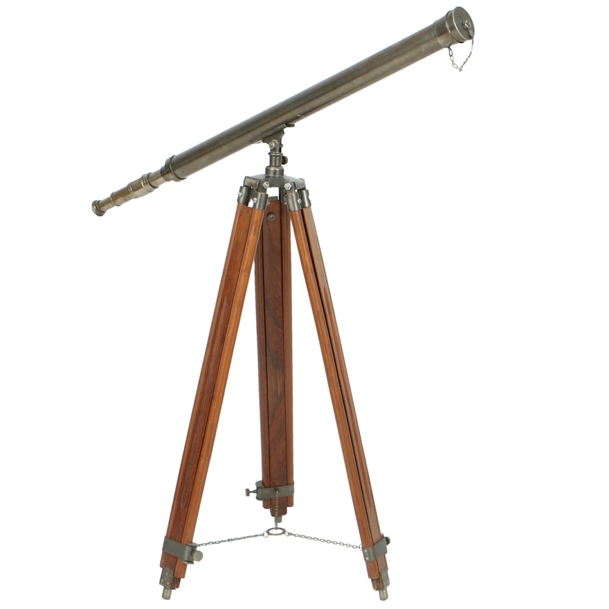 Metal Telescope on Adjustable, Wooden Stand