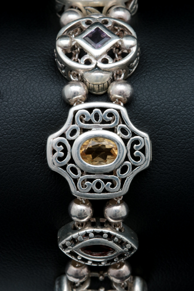 Sterling Silver and Multi-Gemstone Slide Charm Bracelet