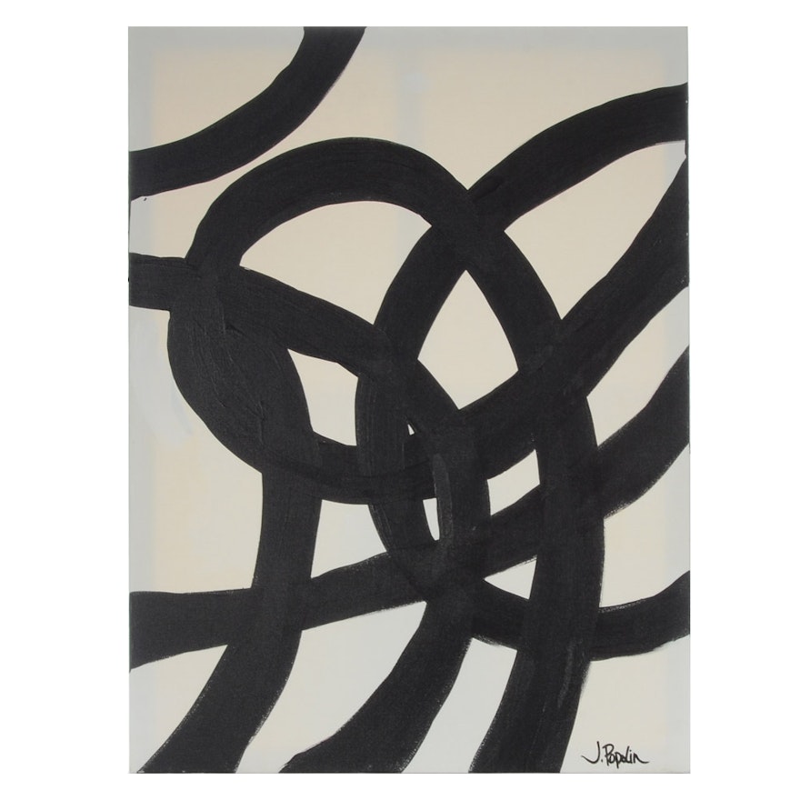 J. Popolin Abstract Acrylic Painting "Black Knots"