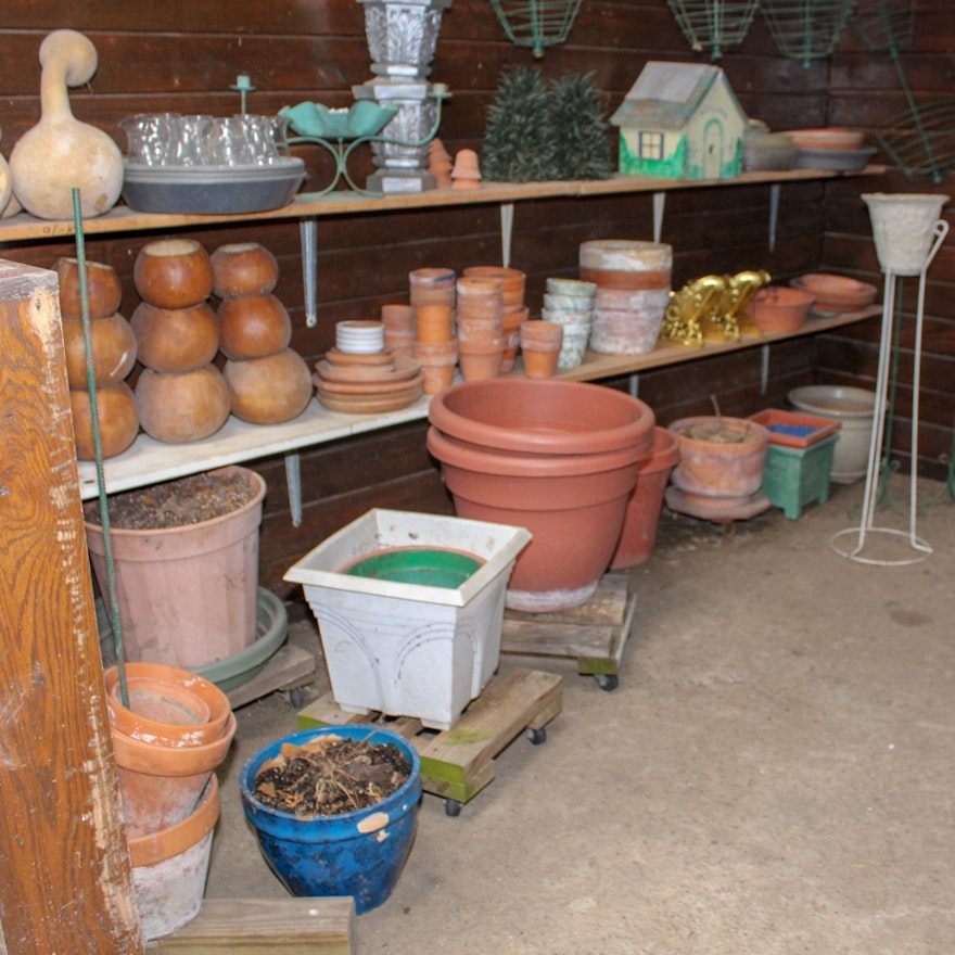 Flower Pots and Large Collection of Garden Supplies