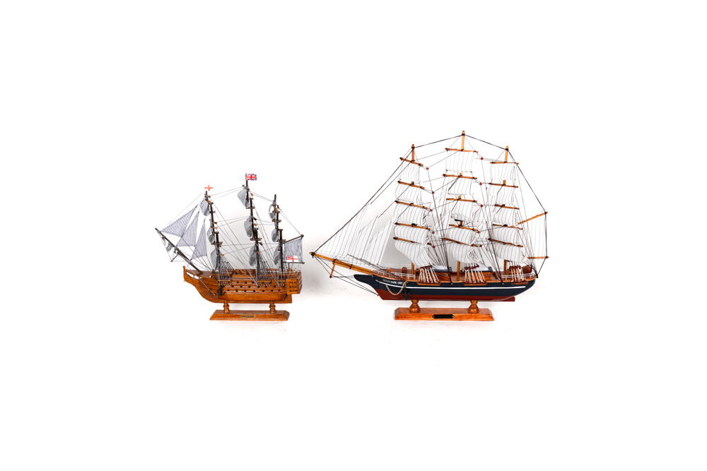 Pair of Wooden Models of British Sailing Ships "Cutty Sark" and HMS "Victory"
