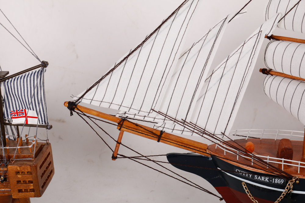 Pair of Wooden Models of British Sailing Ships "Cutty Sark" and HMS "Victory"
