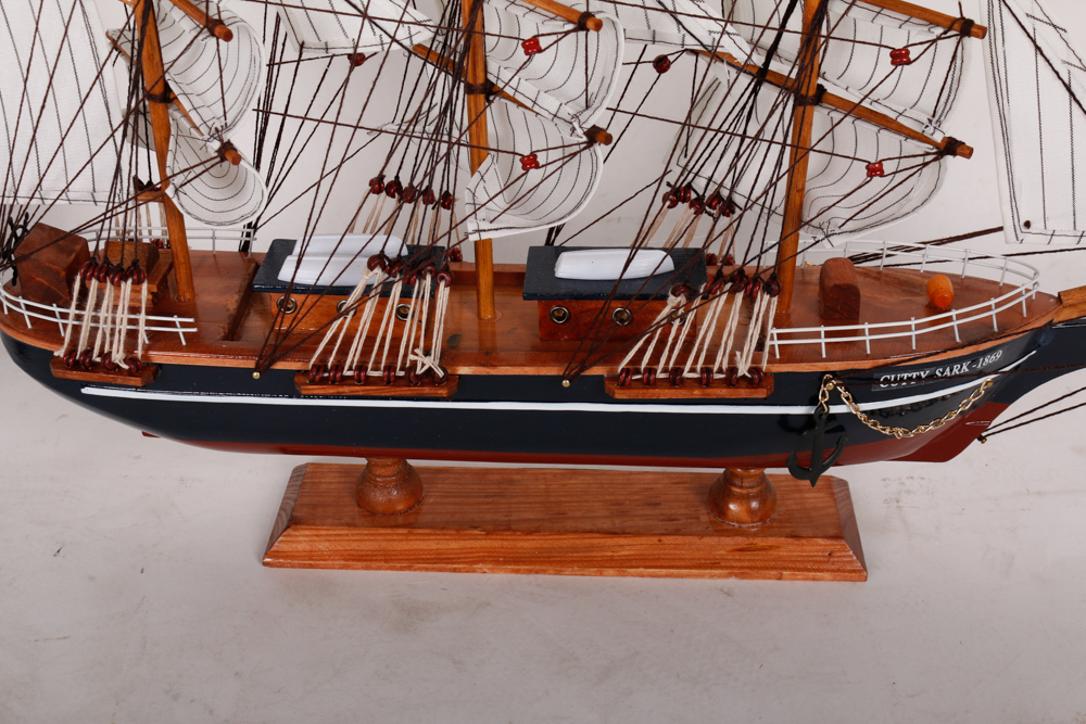 Pair of Wooden Models of British Sailing Ships "Cutty Sark" and HMS "Victory"