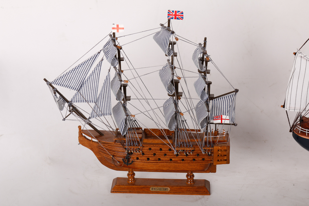 Pair of Wooden Models of British Sailing Ships "Cutty Sark" and HMS "Victory"