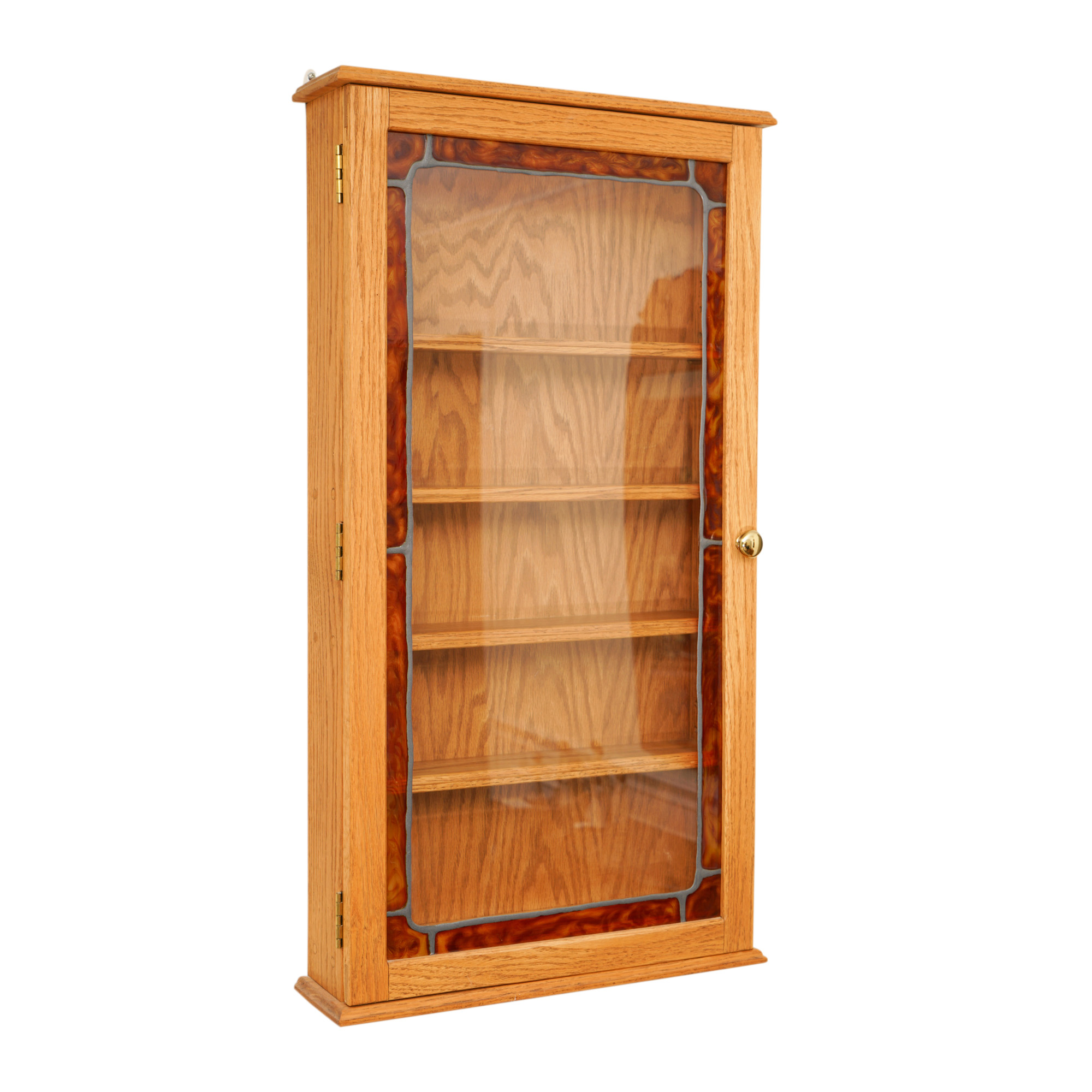 Oak Wall Display Case with Stained Glass Door