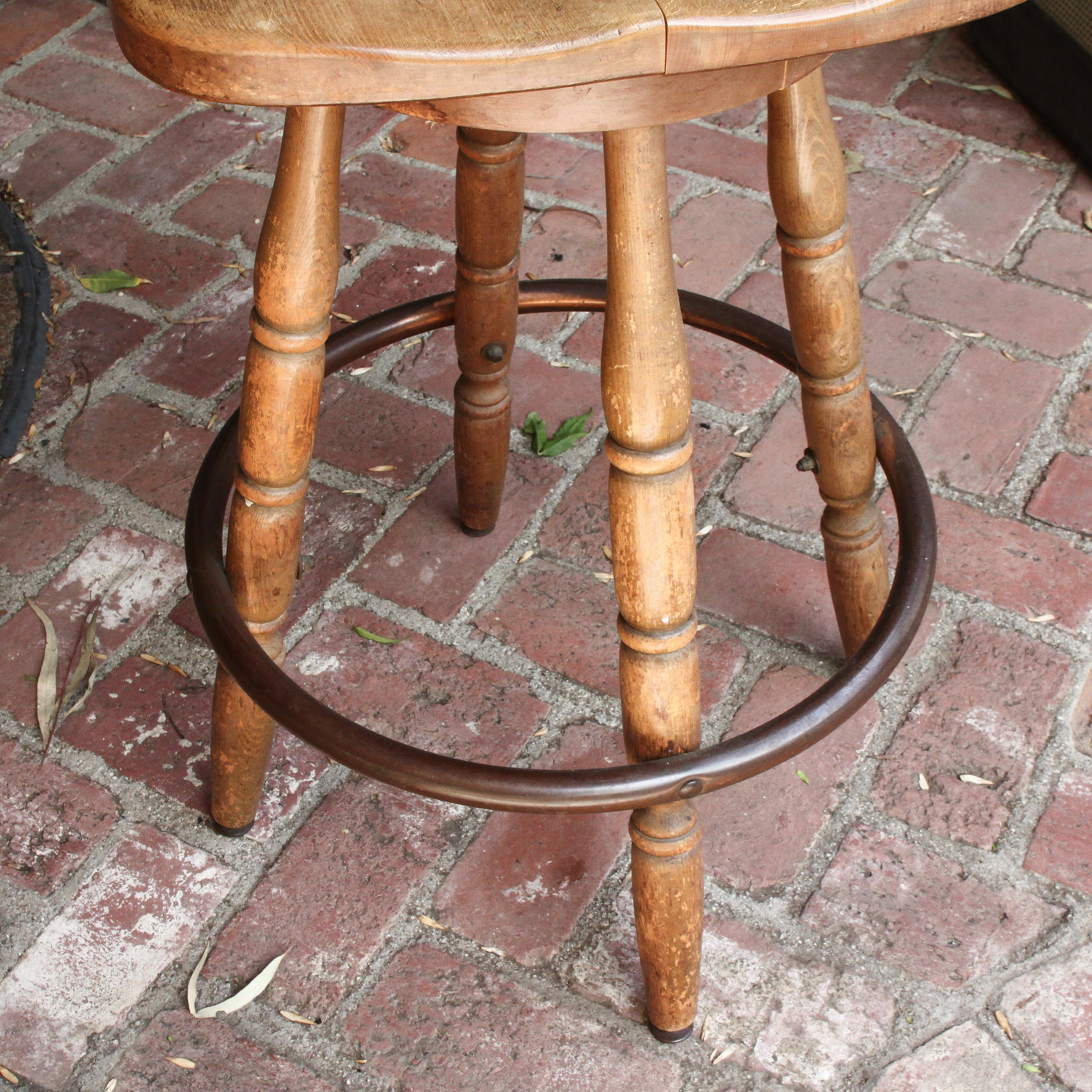 Vintage Wooden Swivel Bar Stool