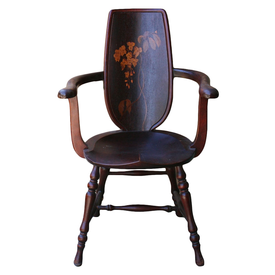 Early 20th-Century Japanese Inlaid Wood Armchair